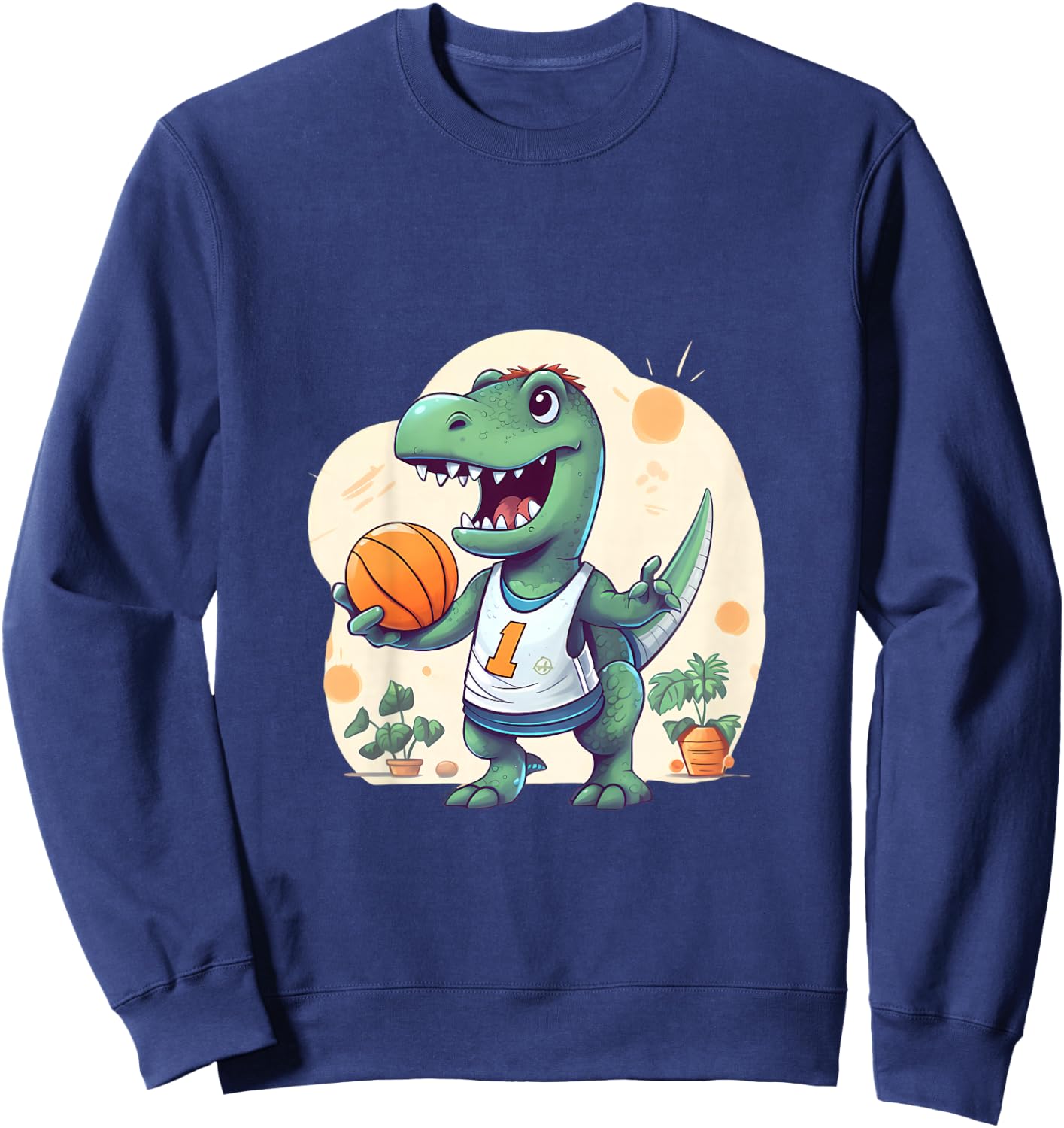Kids Boy Dinosaur T Rex Playing Basketball Sweatshirt - Sweatshirt | Navy