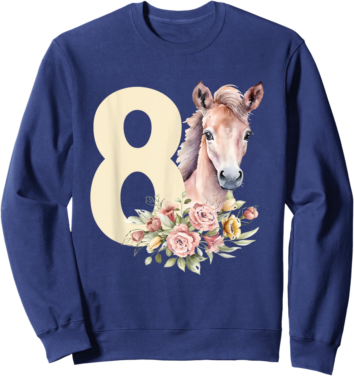 8th Horse Birthday Eight Year Old Girl Horse Lover Birthday Sweatshirt - Sweatshirt | Navy