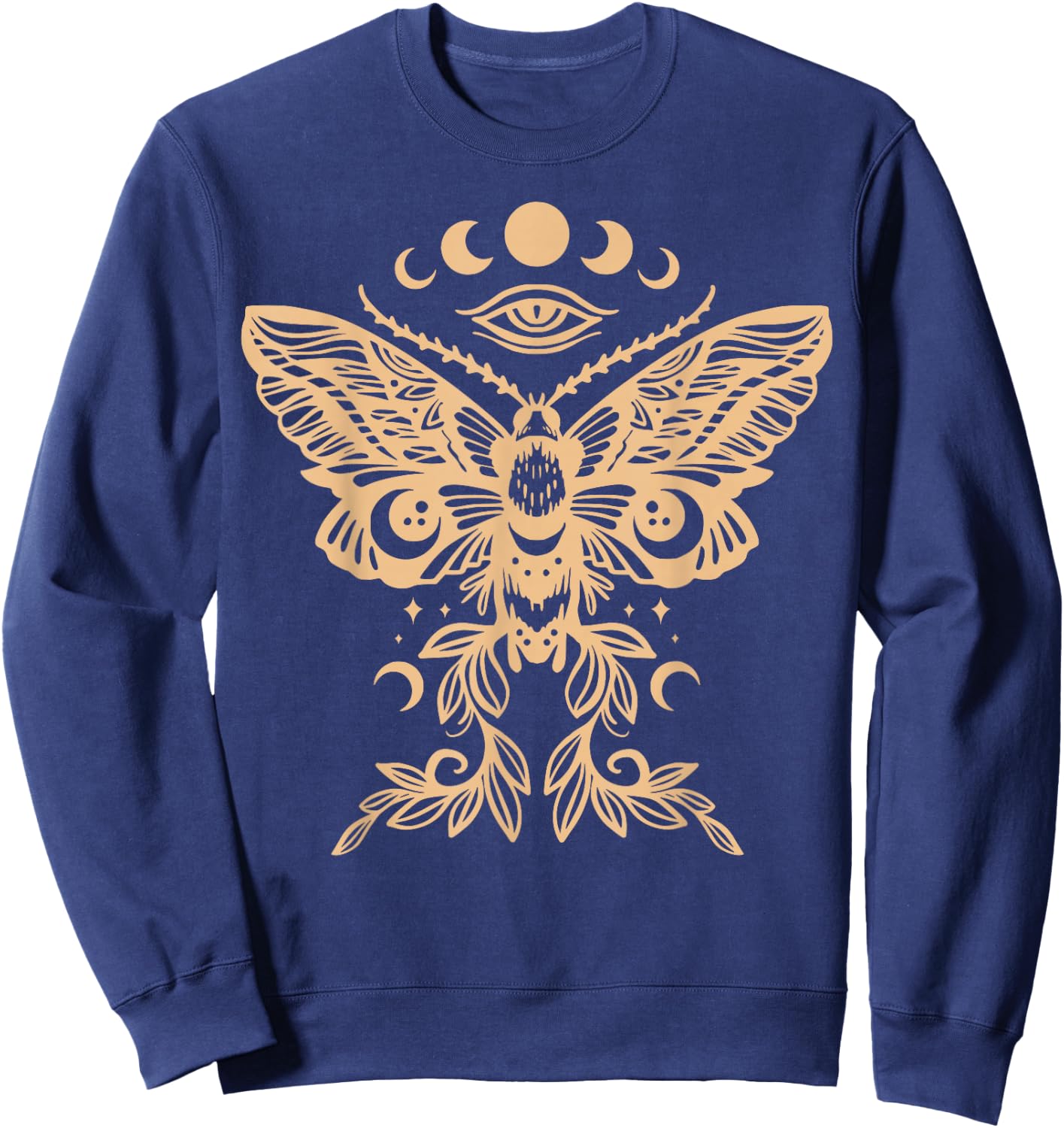 Witchy Aesthetic Celestial Mystic Death Moth Wiccan Moon Sweatshirt - Sweatshirt | Navy