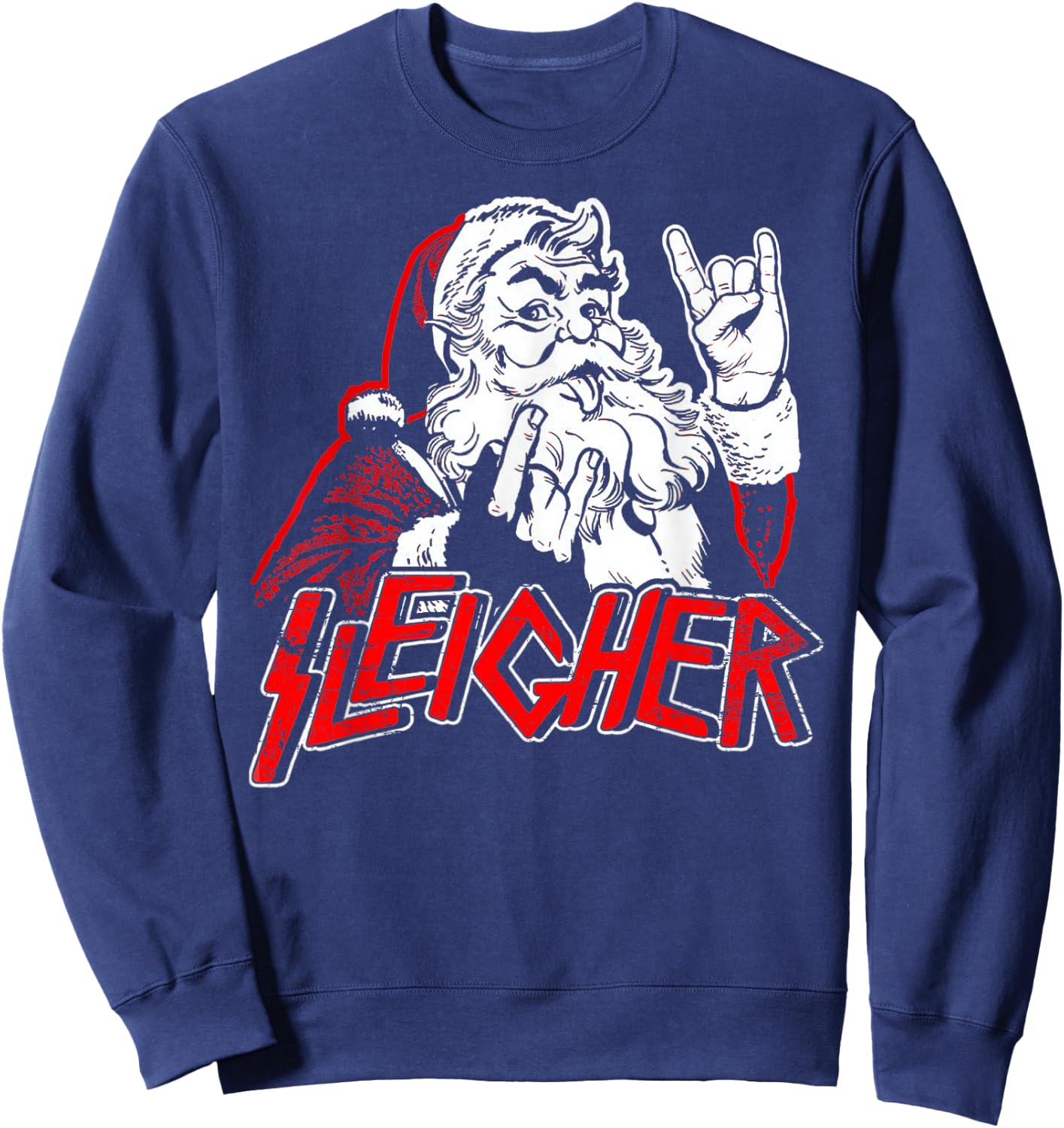 Sleigher Hail Santa Heavy Metal Christmas & Women Sweatshirt - Sweatshirt | Navy