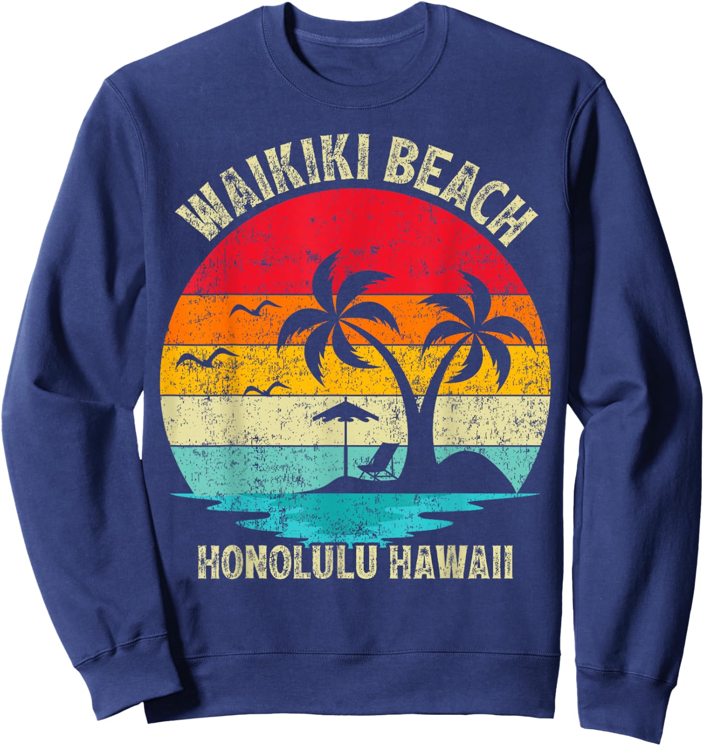 Family Vacation Vintage Retro Honolulu Hawaii Waikiki Beach Women Girls Kids Sweatshirt - Sweatshirt | Navy