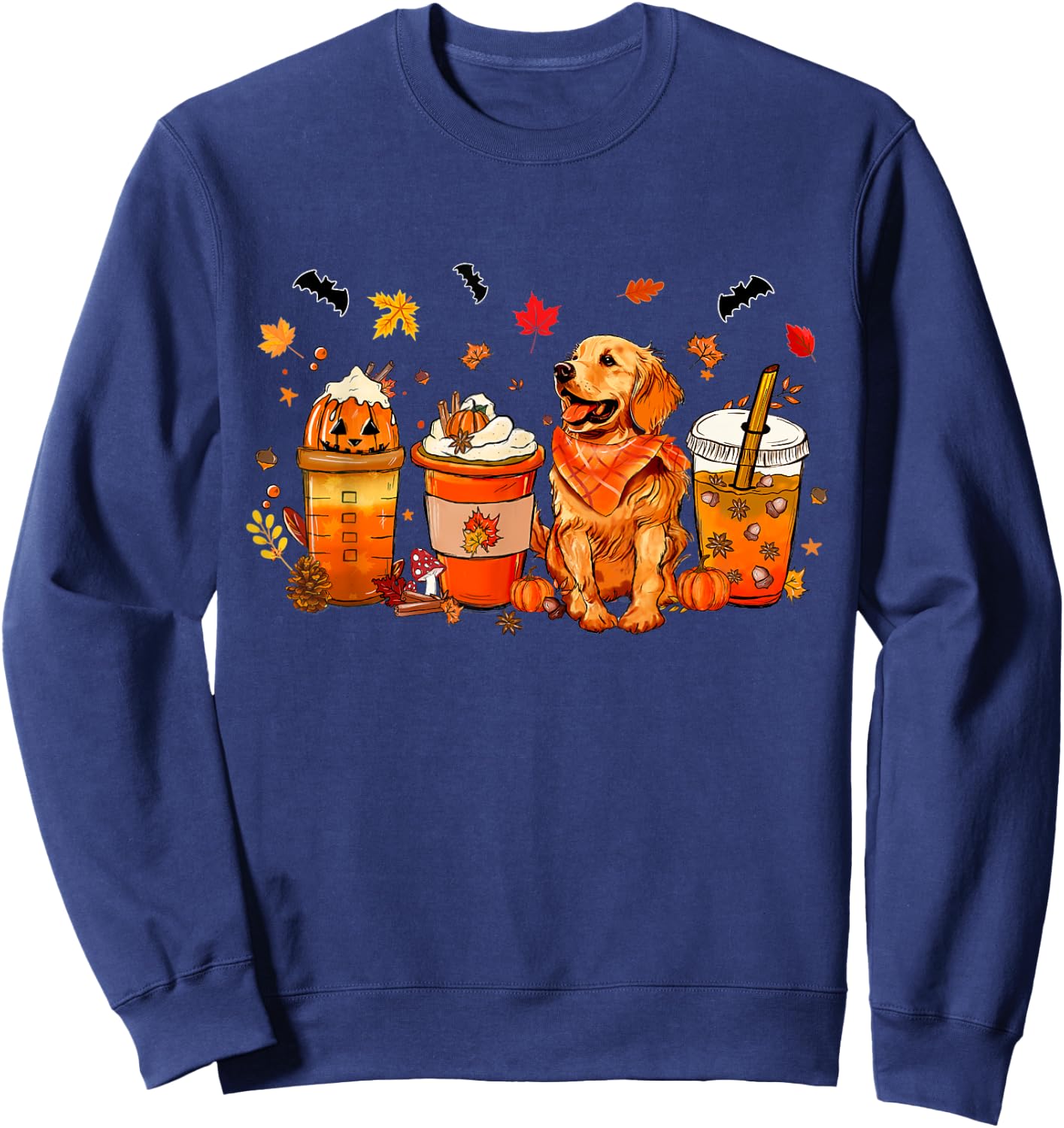 Golden Retriever Pumpkin Spice Coffee Latte Warm Fall Autumn Sweatshirt - Sweatshirt | Navy