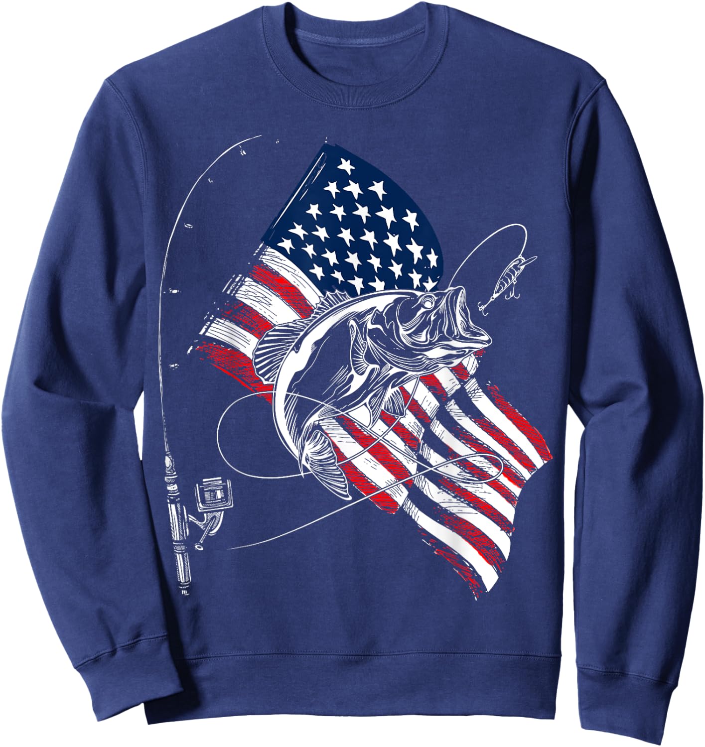Fishing American Flag 4th Of July Fisherman Bass Sweatshirt - Sweatshirt | Navy