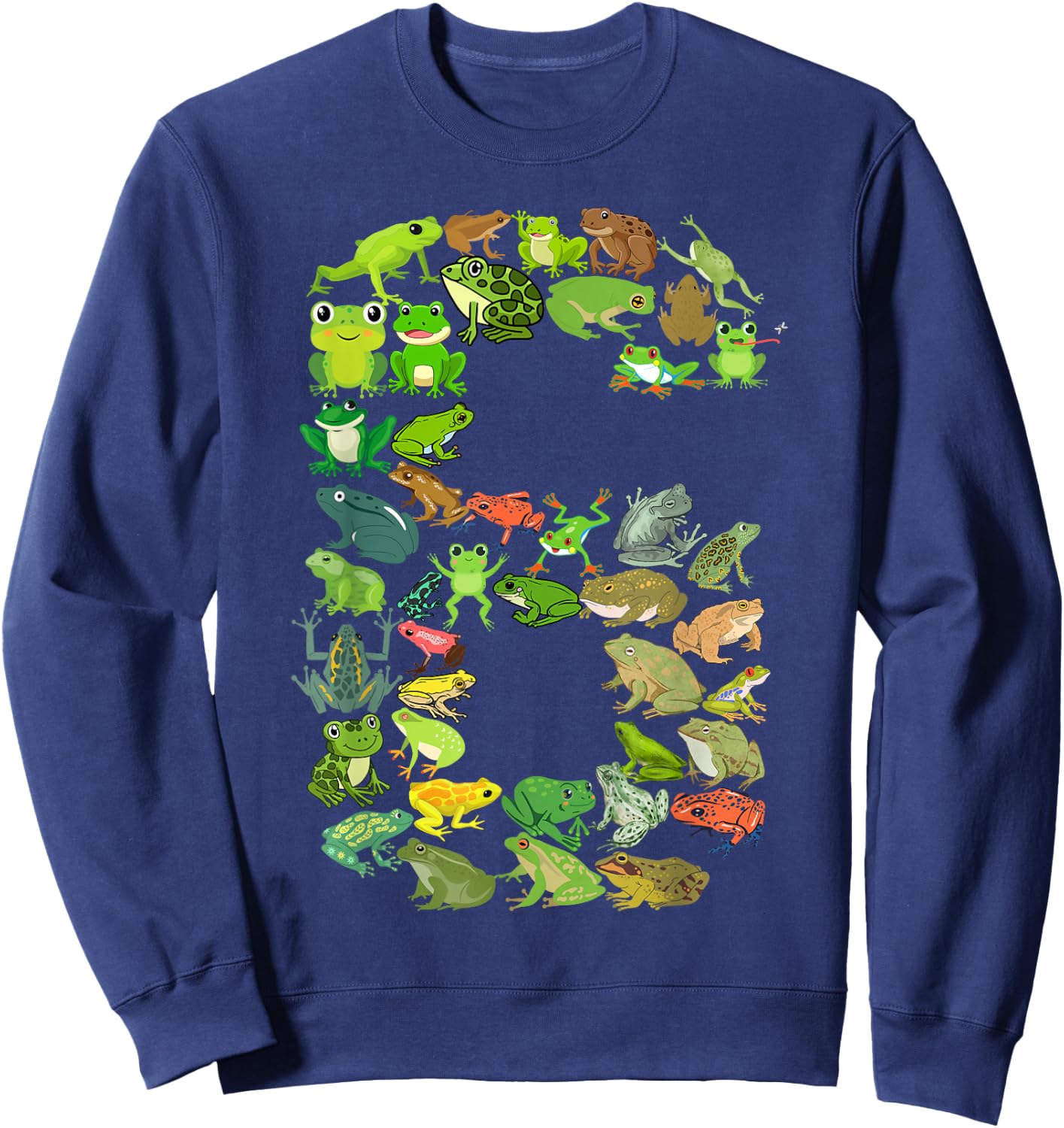 Cute 6th Birthday Frog Themed 6 Year Old Kids Frog Lover Sweatshirt - Sweatshirt | Navy