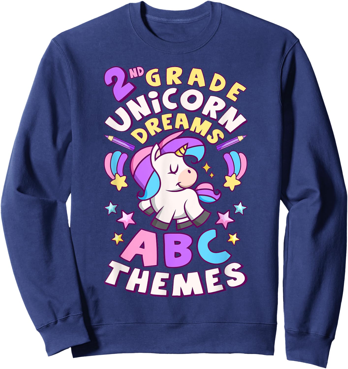 First Day of 2nd Grade, Back To School, Girl, Unicorn, ABC Sweatshirt - Sweatshirt | Navy
