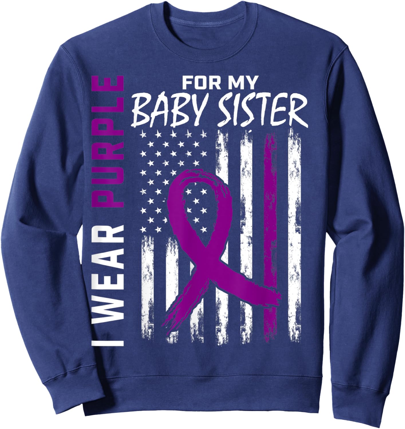 I Wear Purple For My Baby Sister Lupus Awareness USA Flag Kids Men Sweatshirt - Sweatshirt | Navy