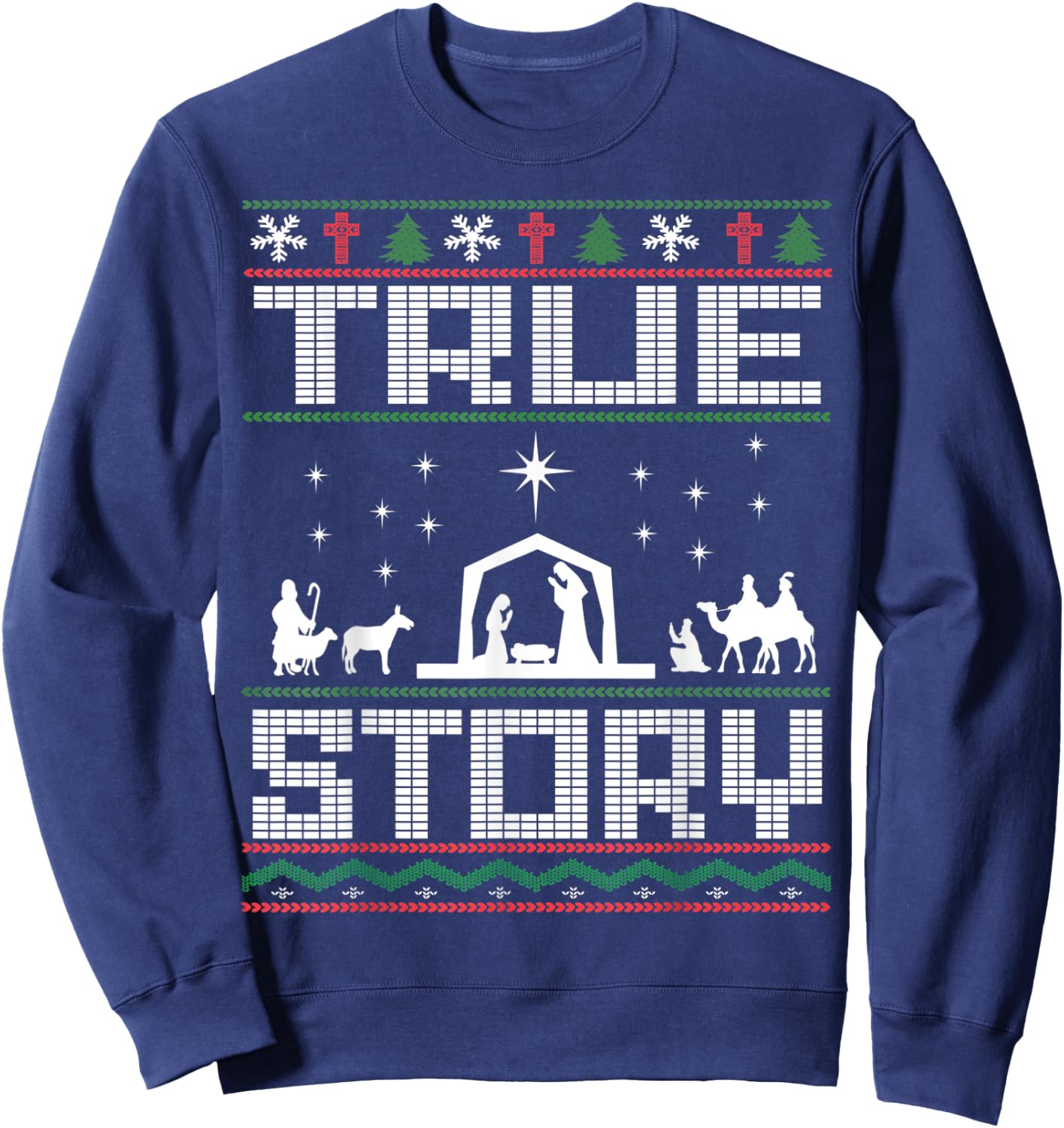 Jesus Nativity Scene Ugly Sweater Christmas Story Christian Sweatshirt - Sweatshirt | Navy