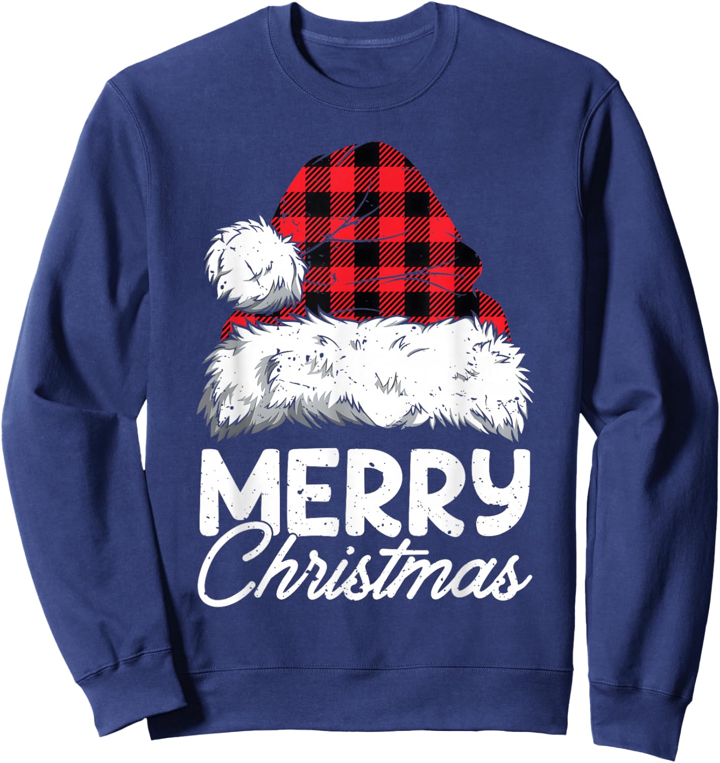 Merry Christmas Buffalo Plaid Red Santa Hat Xmas Pajamas Sweatshirt - Sweatshirt | Navy