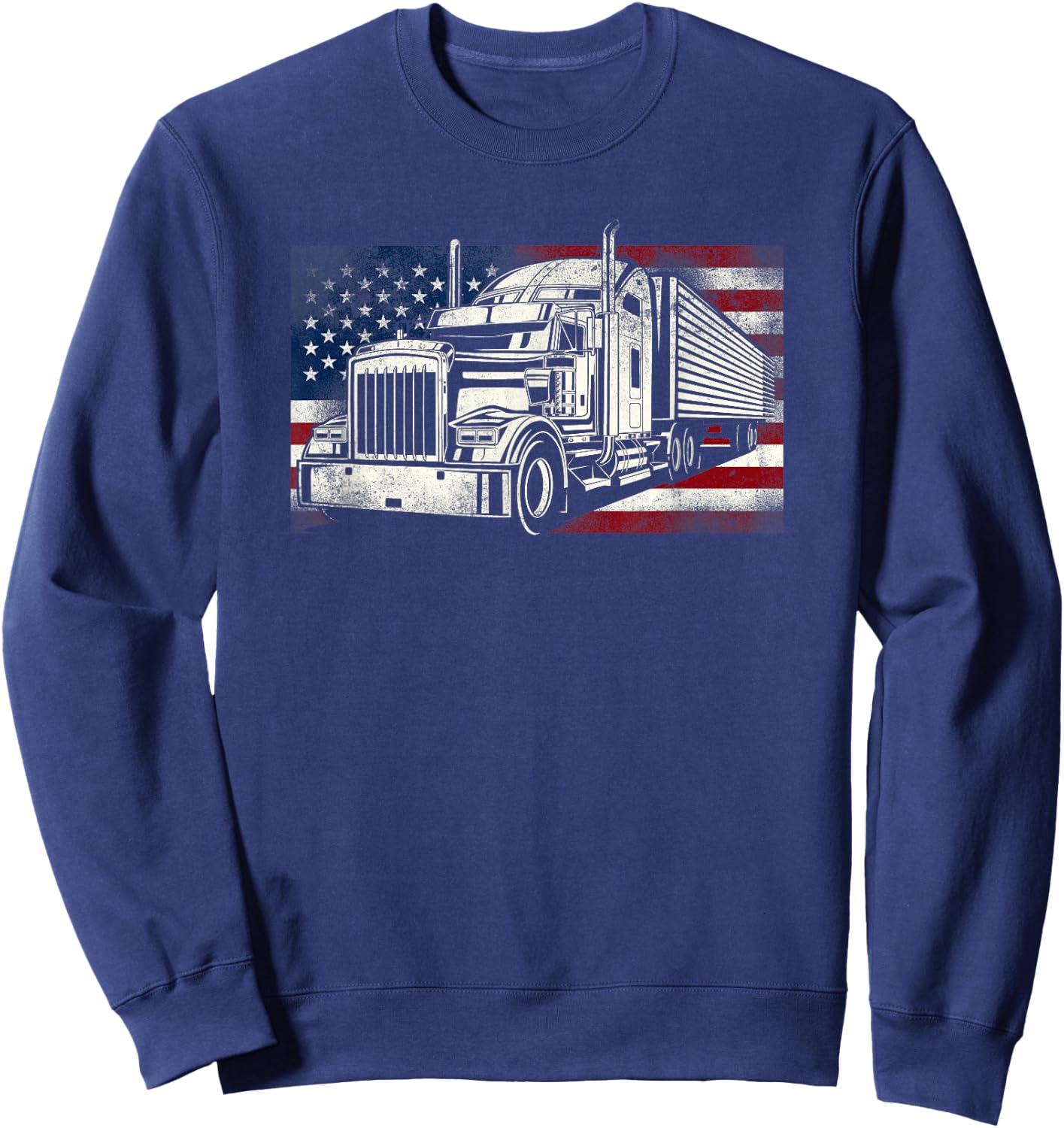 Trucker Truck Driver American Usa Flag Vintage Sweatshirt - Sweatshirt | Navy