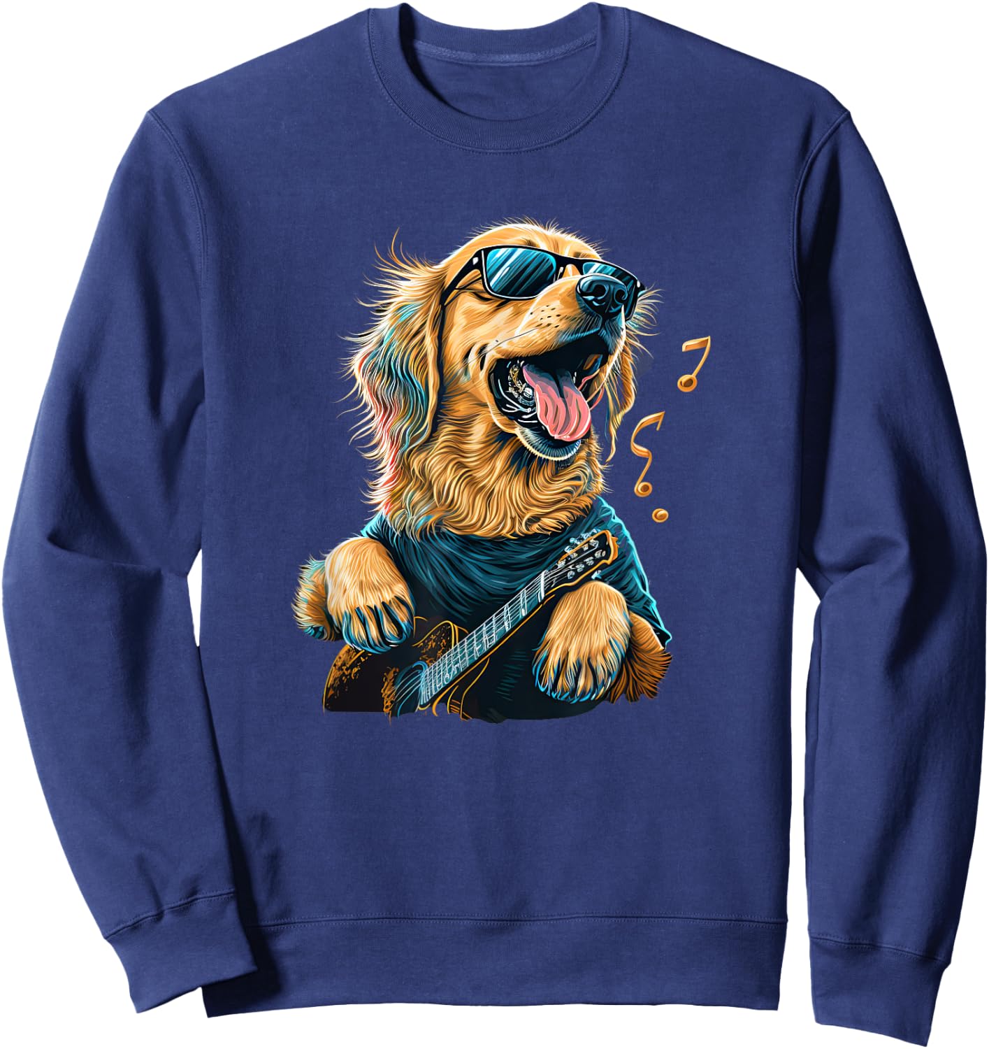 Funny Golden Retriever Rock & Roll music guitar Sweatshirt - Sweatshirt | Navy