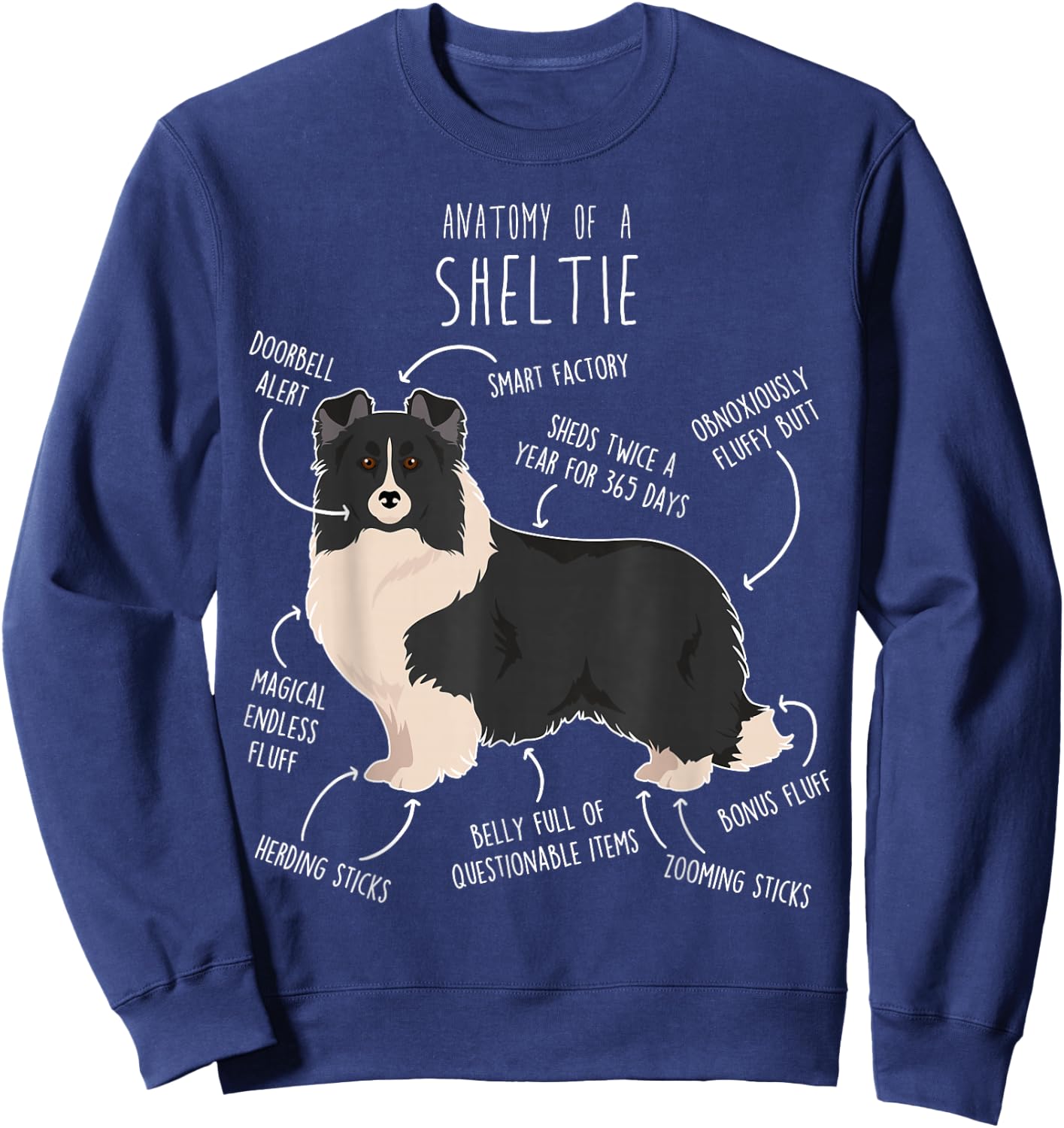 Bi Black Sheltie Shetland Sheepdog Anatomy, Funny Cute Pet Men Women Girls Kids Sweatshirt - Sweatshirt | Navy