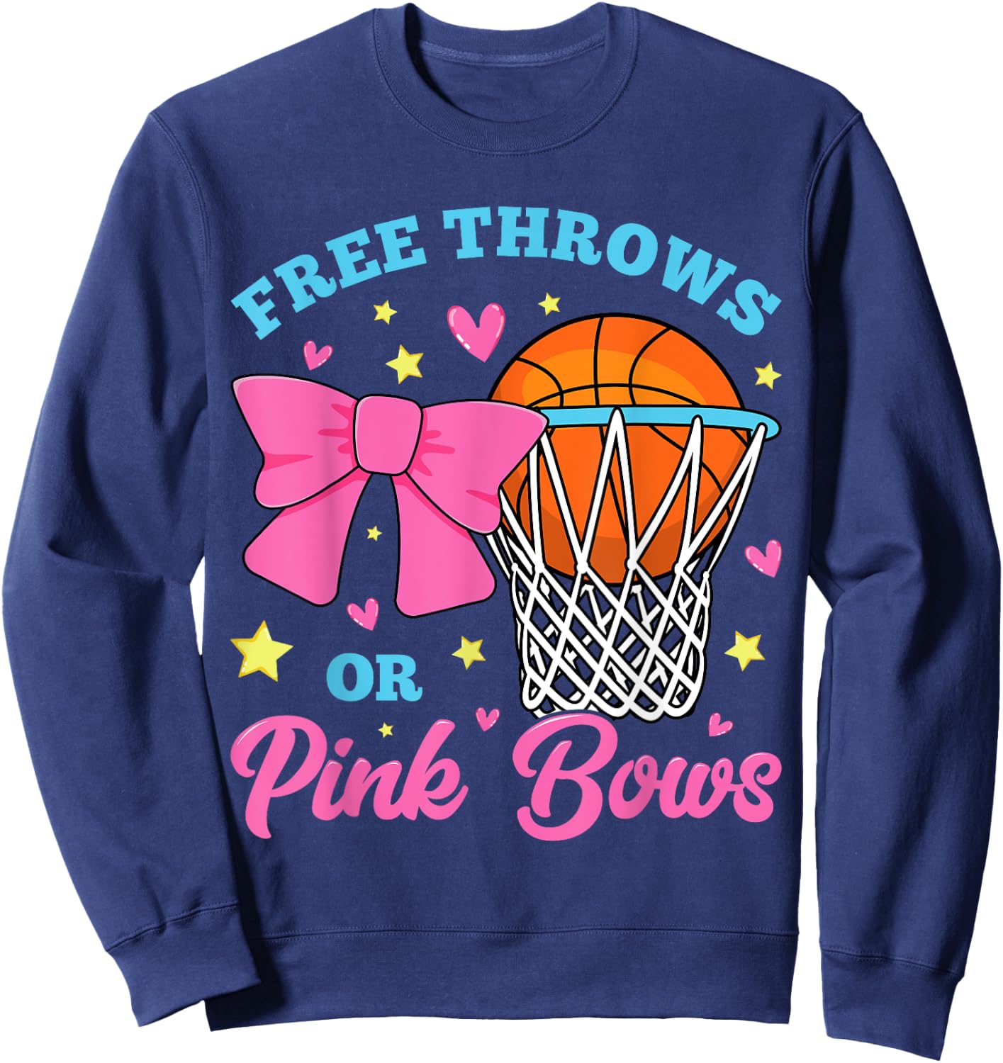 Free Throws or Pink Bows Pregnancy Pink Blue Gender Reveal Sweatshirt - Sweatshirt | Navy