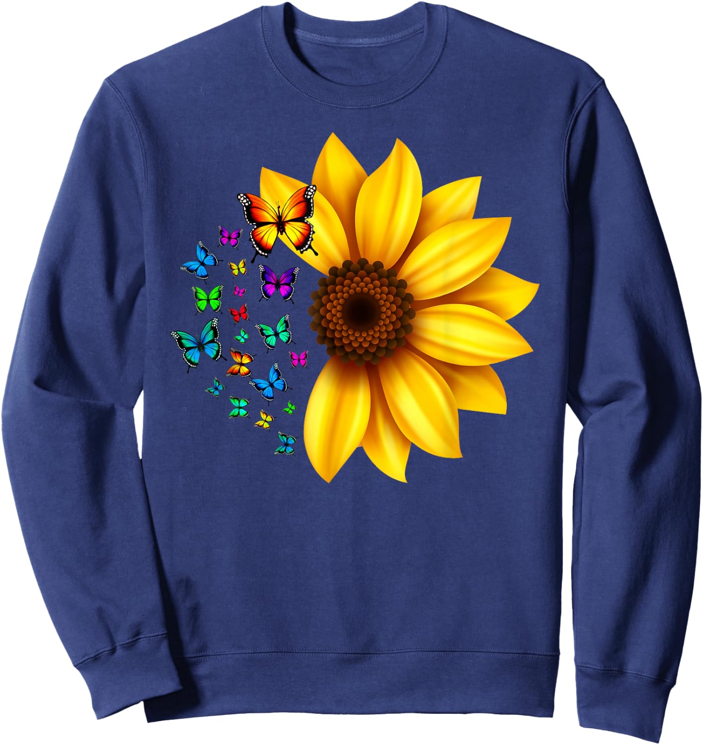 Sunflower Butterflies Design Sweatshirt - Sweatshirt | Navy