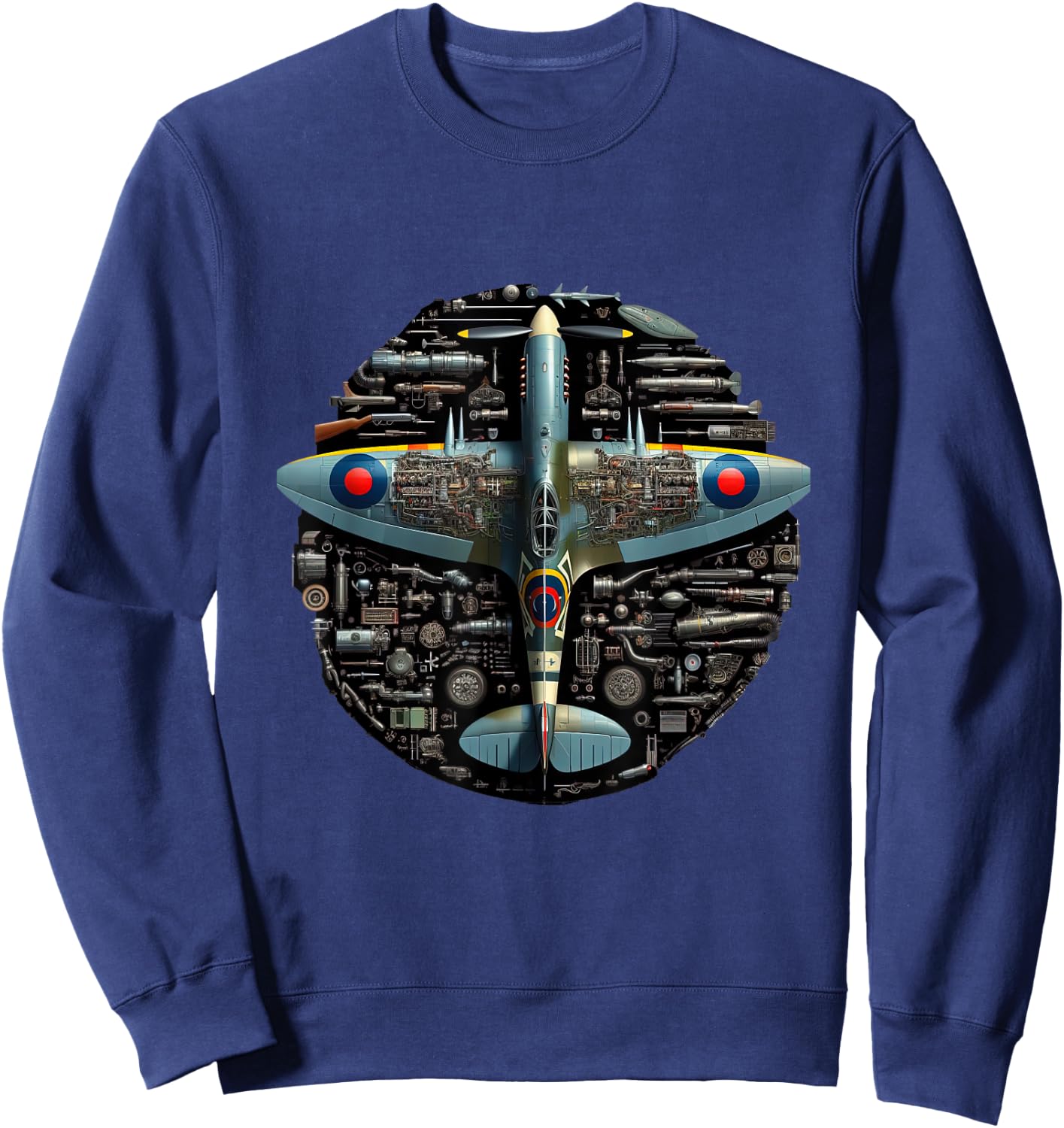 WW2 Warplane Spitfire Anatomy Assembly Parts Blueprint Sweatshirt - Sweatshirt | Navy