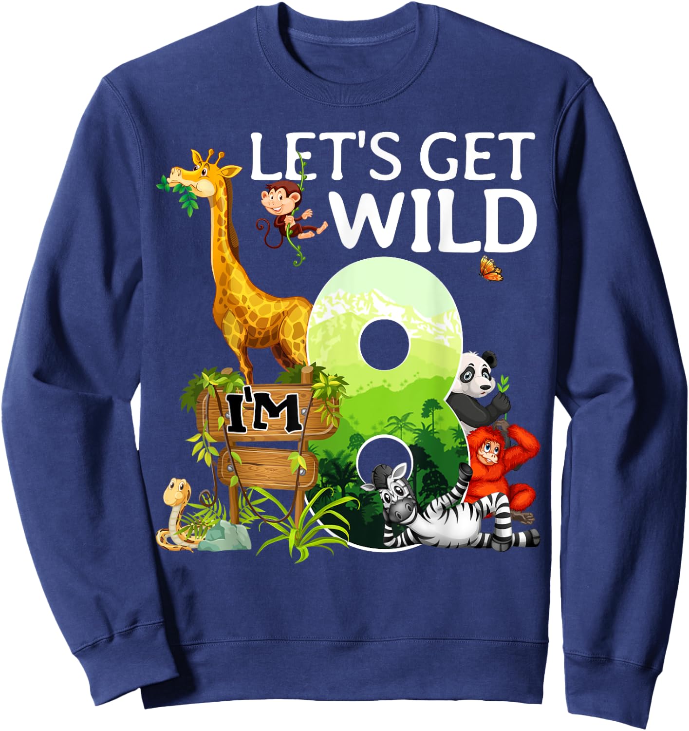 8th Birthday Boys Girls 8 Years Old Safari Jungle Animal Zoo Sweatshirt - Sweatshirt | Navy