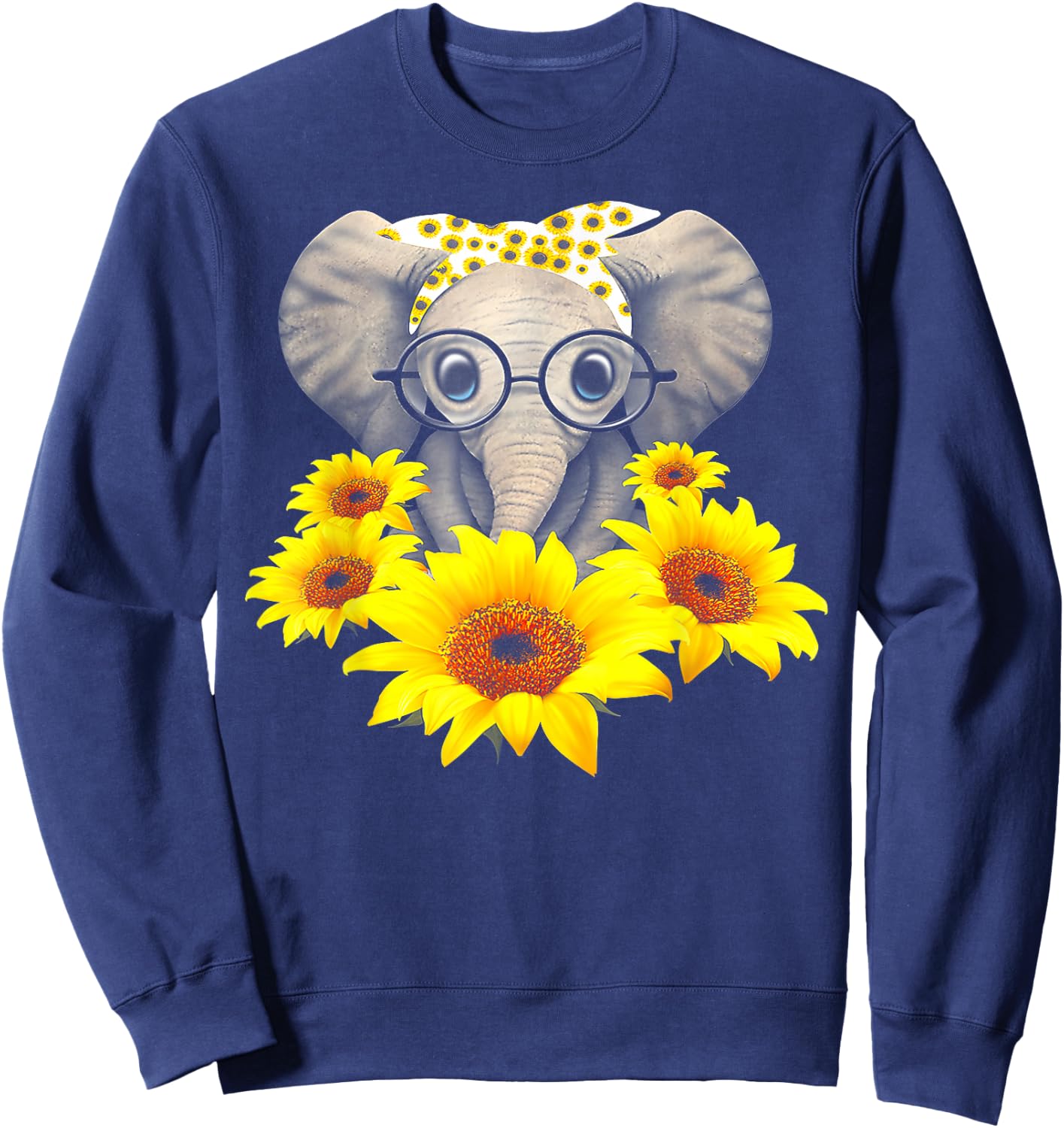 Sunflower Elephant Fun Elephant Animal Lover Gifts Sweatshirt - Sweatshirt | Navy