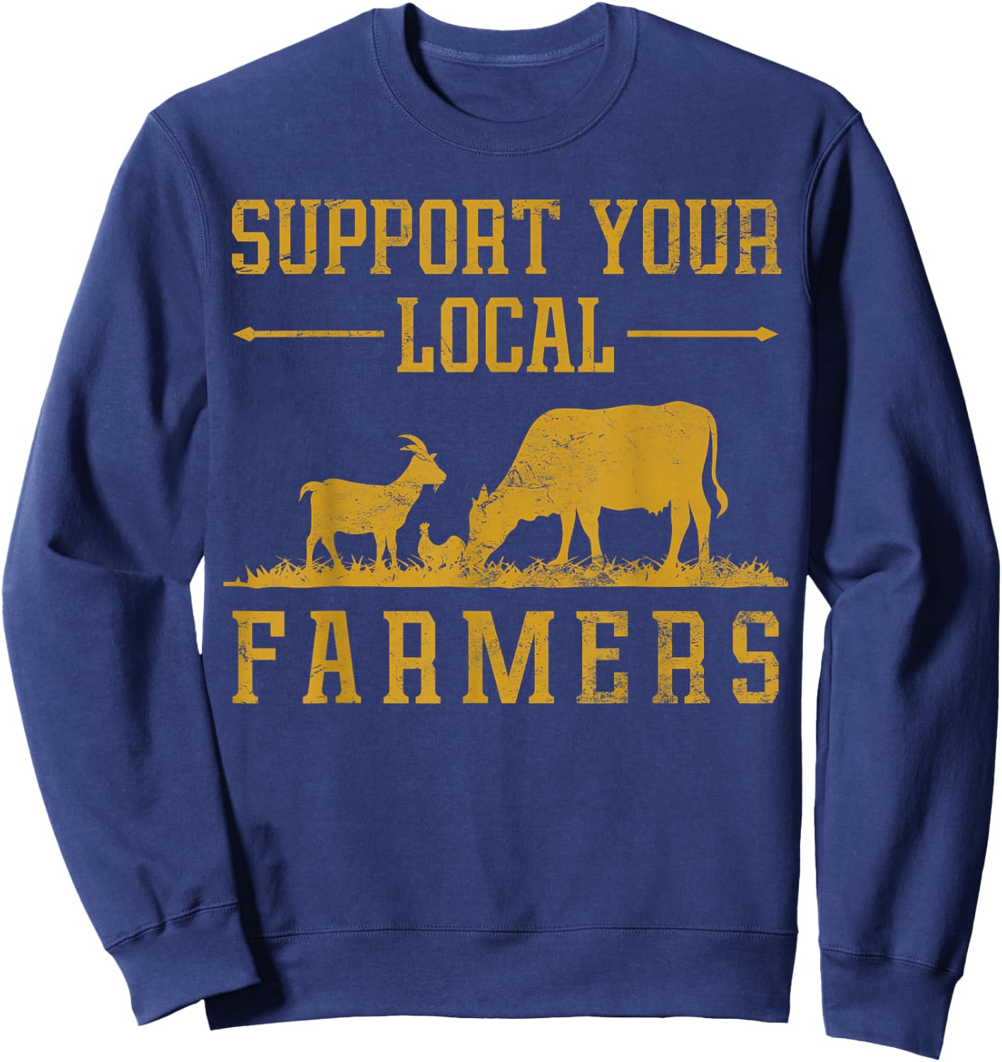 Vintage Support Your Local Farmers Farmer Farm Farming Sweatshirt - Sweatshirt | Navy
