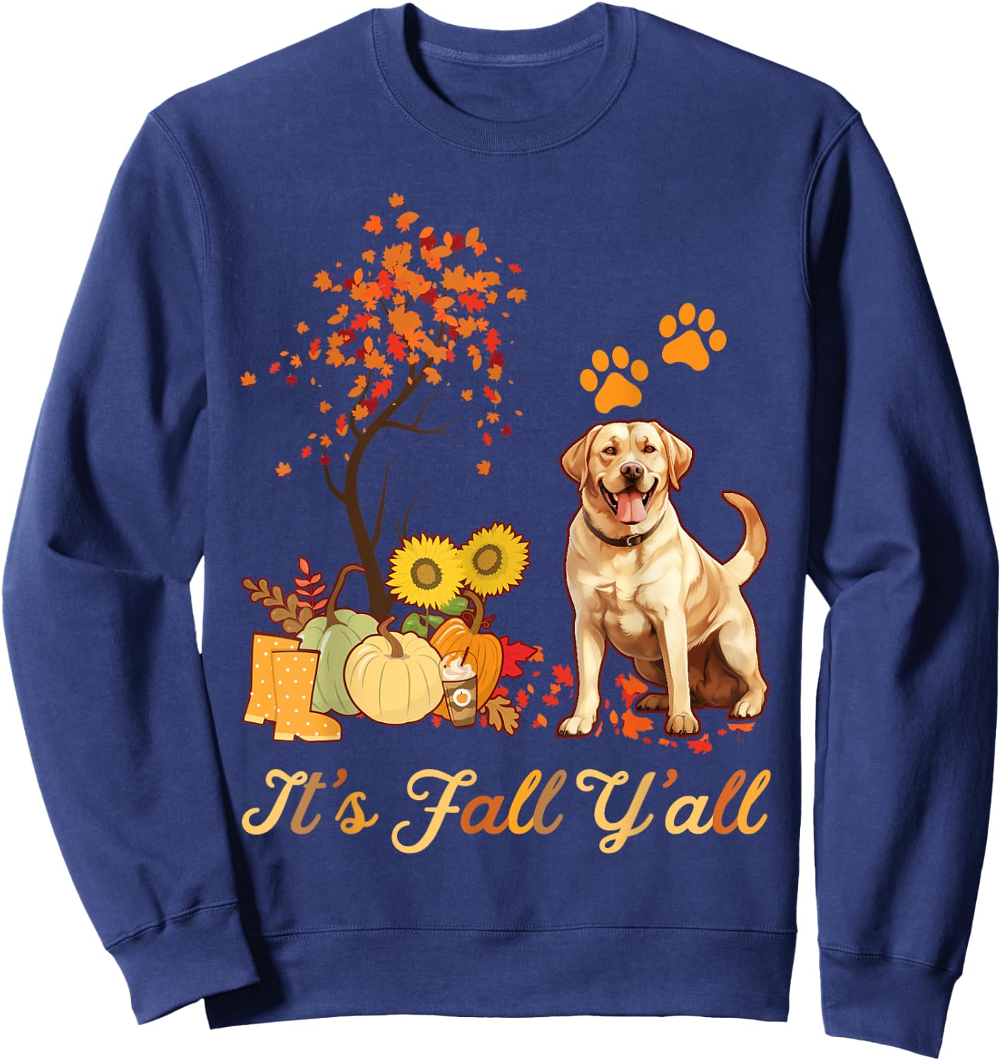 Labrador Retriever Fall Autumn Leaf Maple Tree Thanksgiving Sweatshirt - Sweatshirt | Navy