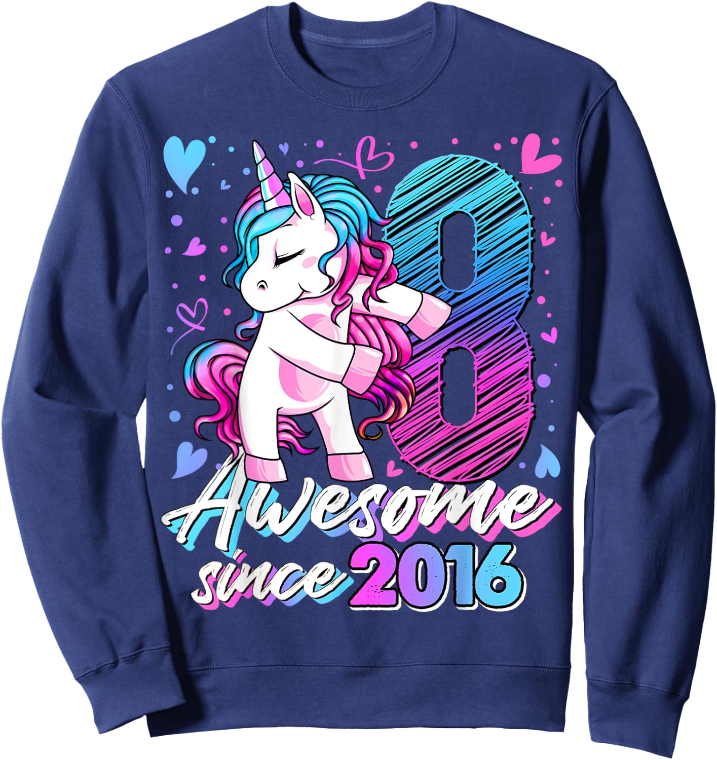 8 Years Old Flossing Unicorn Gifts 8th Birthday Girl Party Sweatshirt - Sweatshirt | Navy
