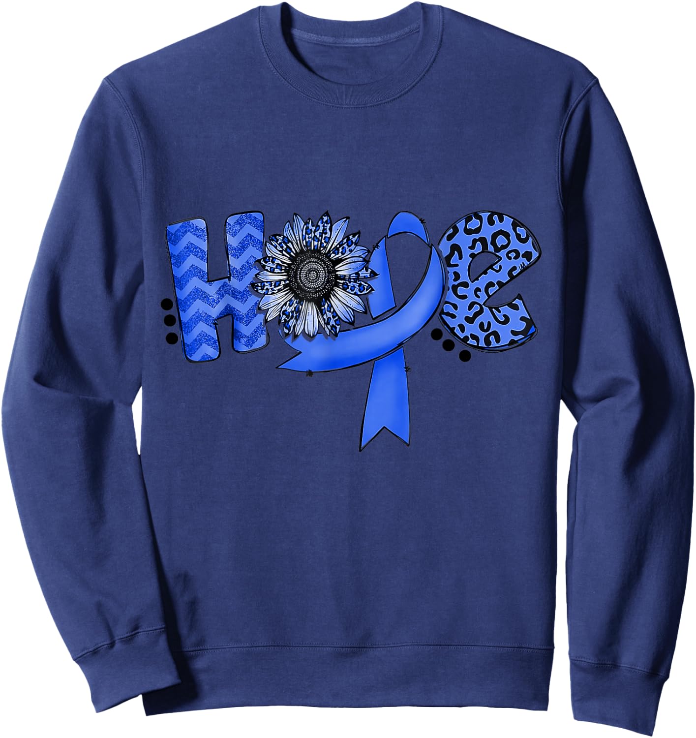 Hope Blue Ribbon Sunflower Colorectal Colon Cancer Awareness Sweatshirt - Sweatshirt | Navy