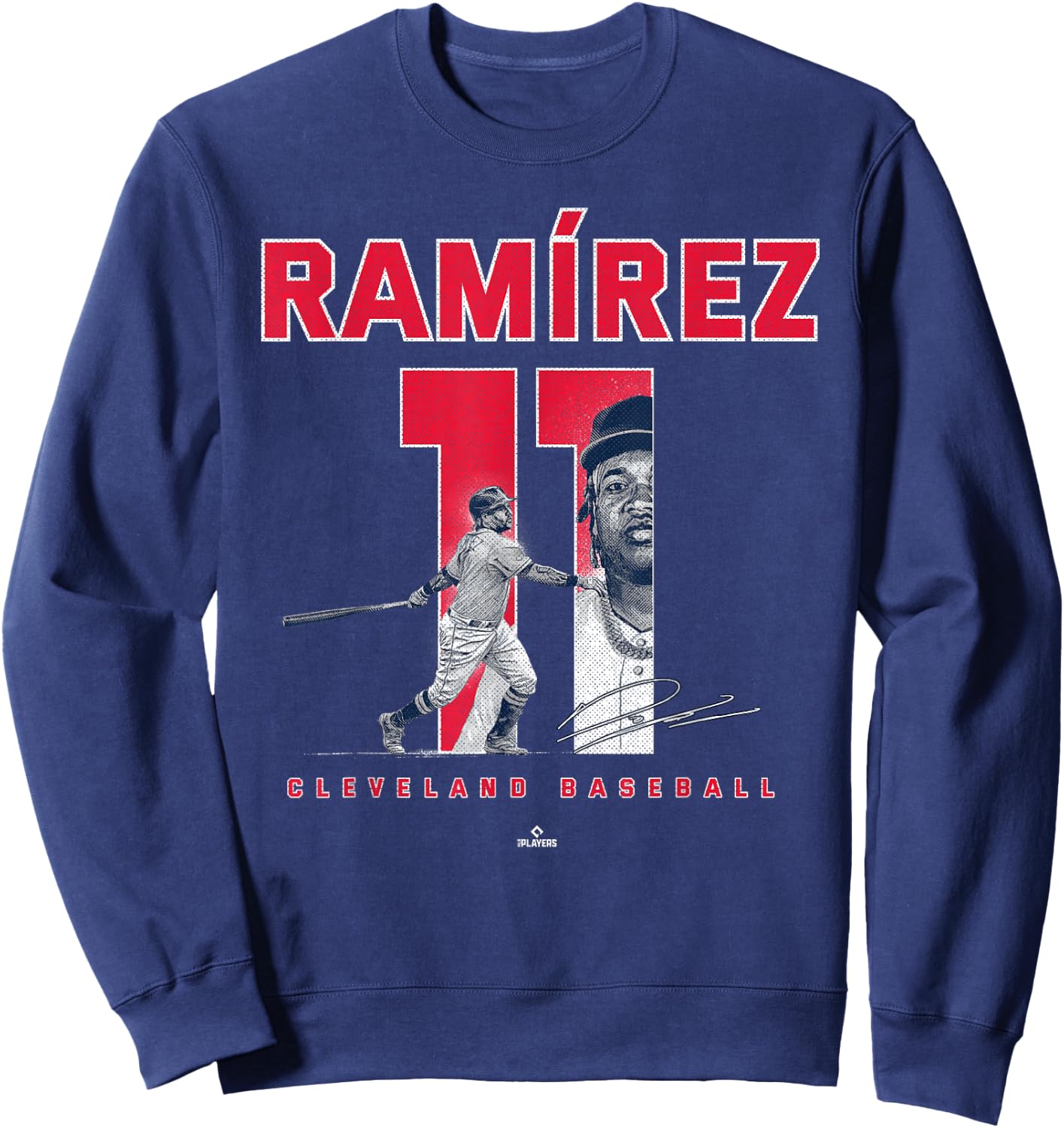 Number and Portrait Jose Ramirez Cleveland MLBPA Sweatshirt - Sweatshirt | Navy