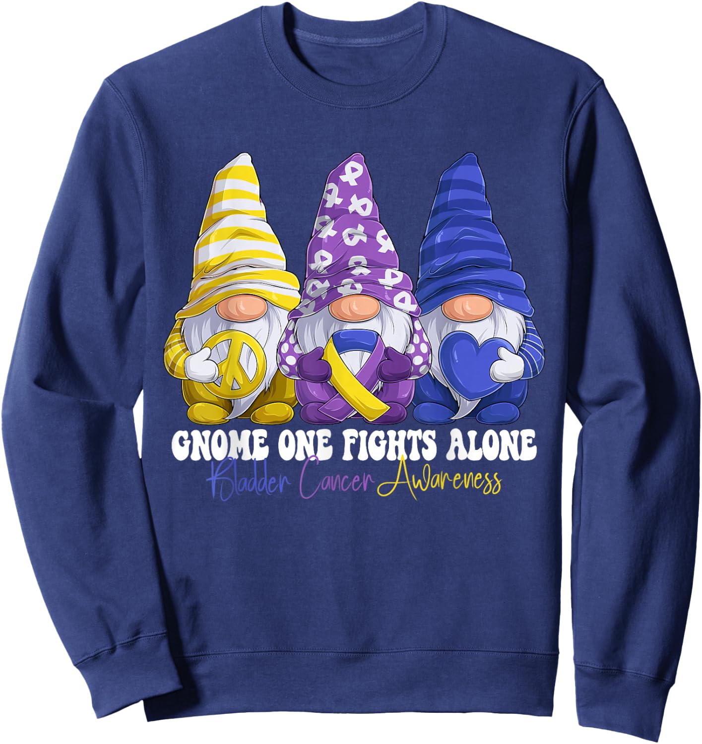 Funny Gnomies Bladder Cancer Awareness Month Purple Ribbon Sweatshirt - Sweatshirt | Navy