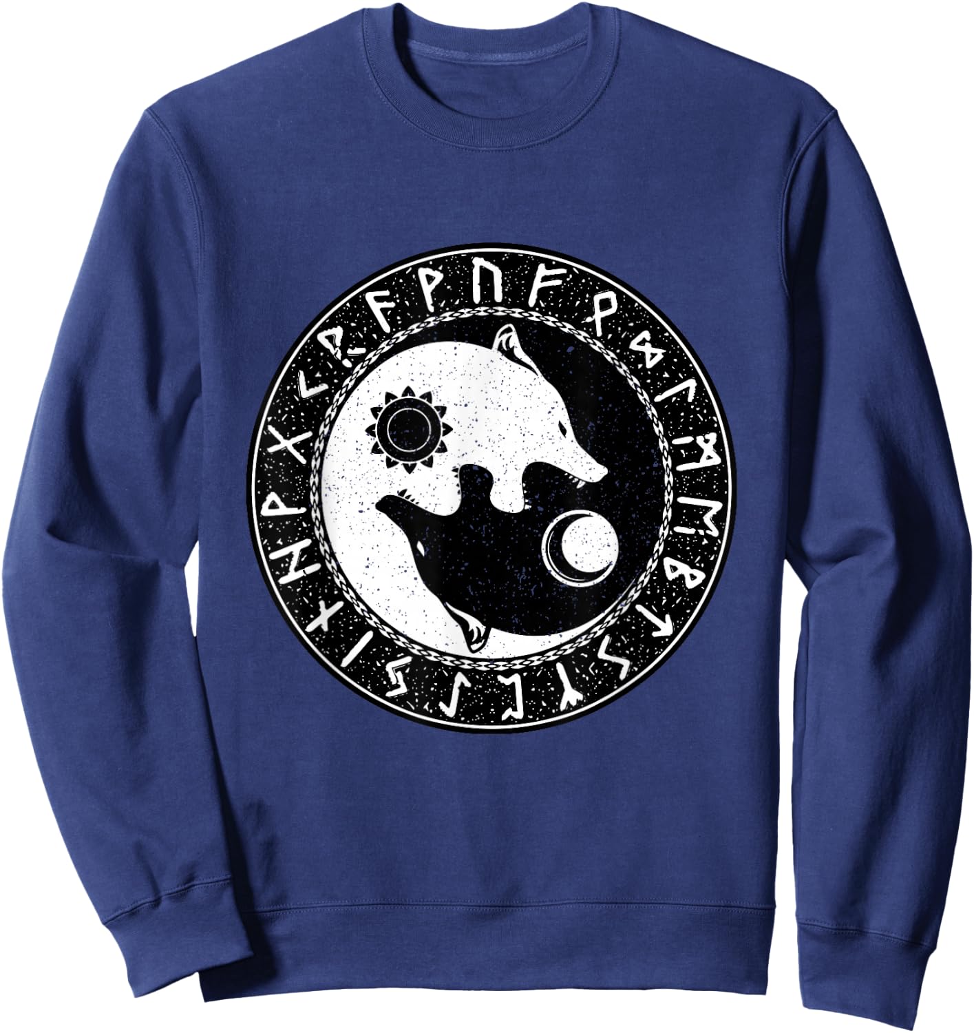 Vintage Norse Mythology Ragnarok Skoll And Hati Viking Wolf Sweatshirt - Sweatshirt | Navy