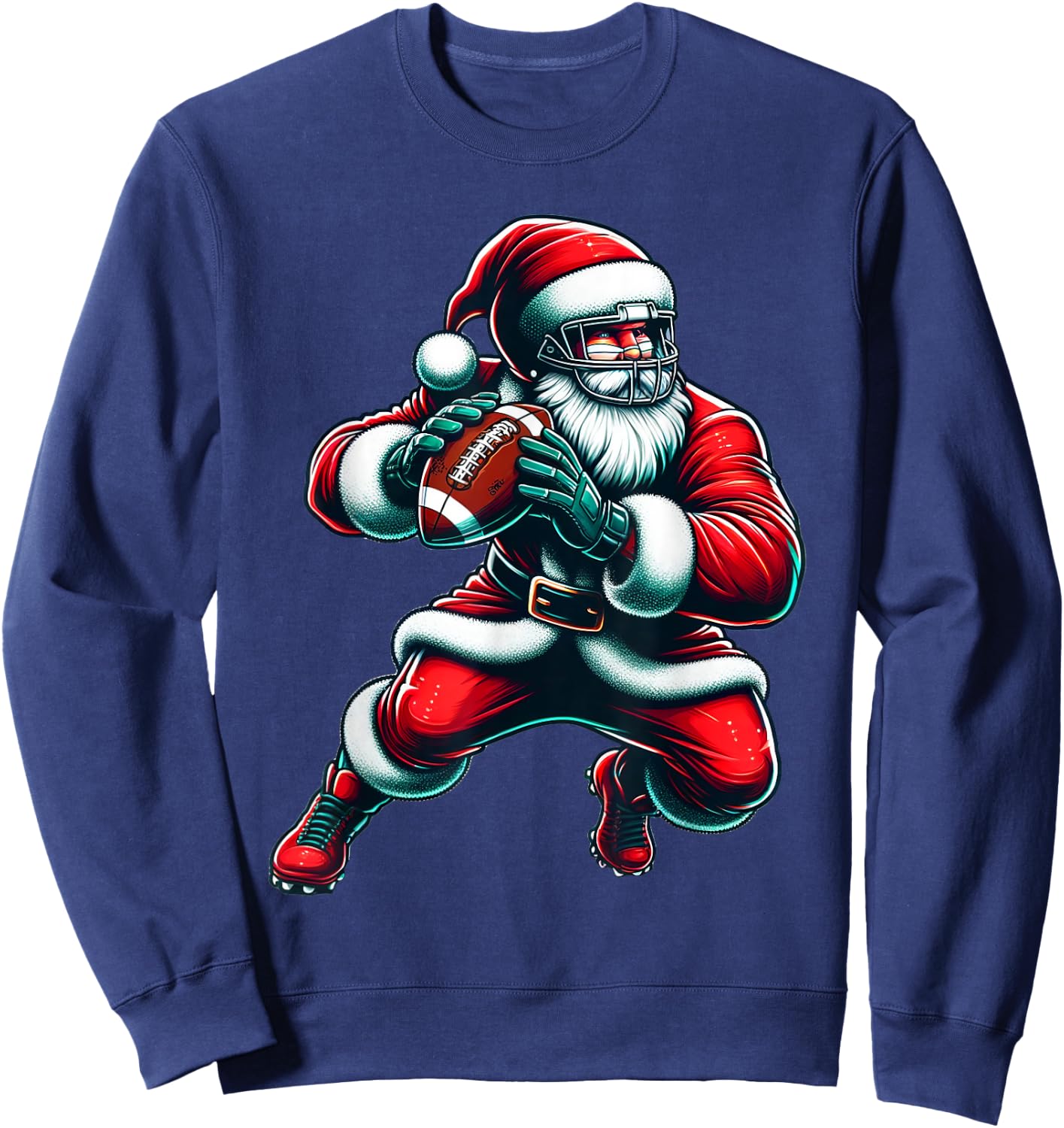 Santa Playing American Football Christmas Women Men Kids Sweatshirt - Sweatshirt | Navy