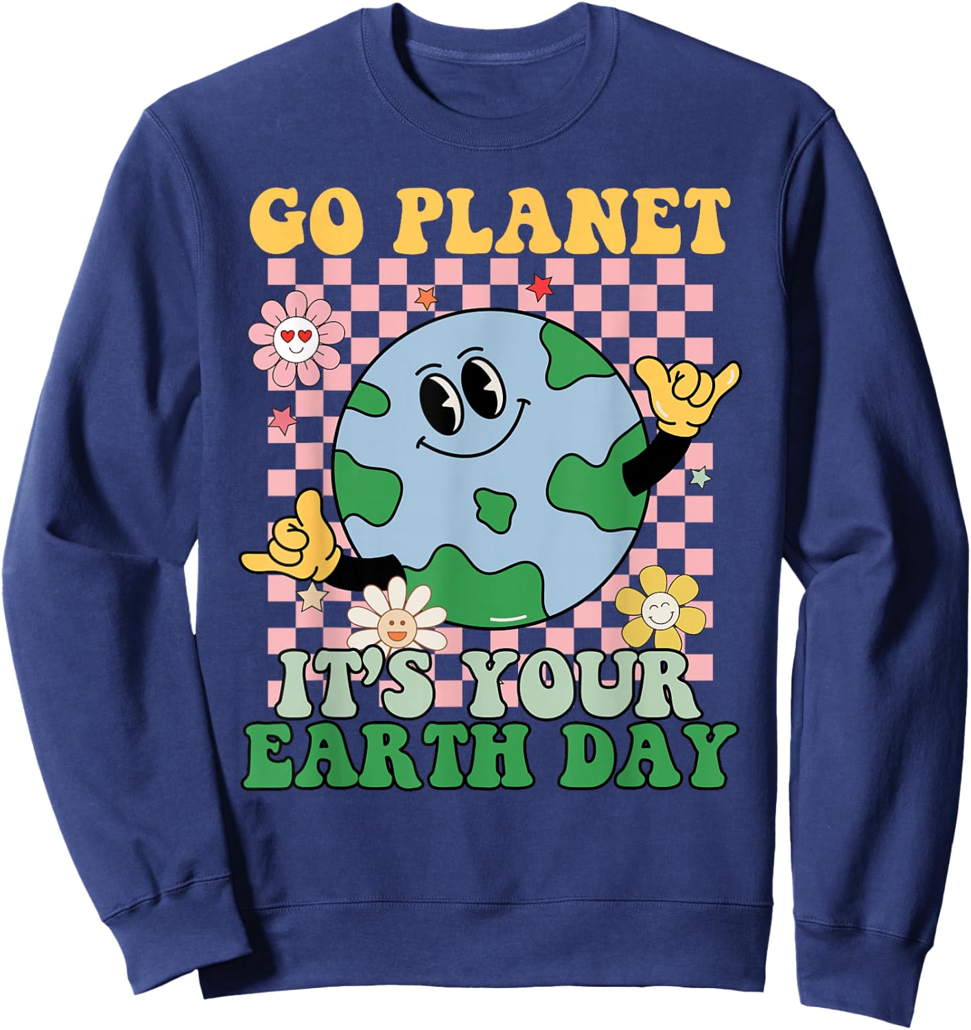 Go Planet Its Your Earth Day Peace Groovy Kids Boys Girls Sweatshirt - Sweatshirt | Navy