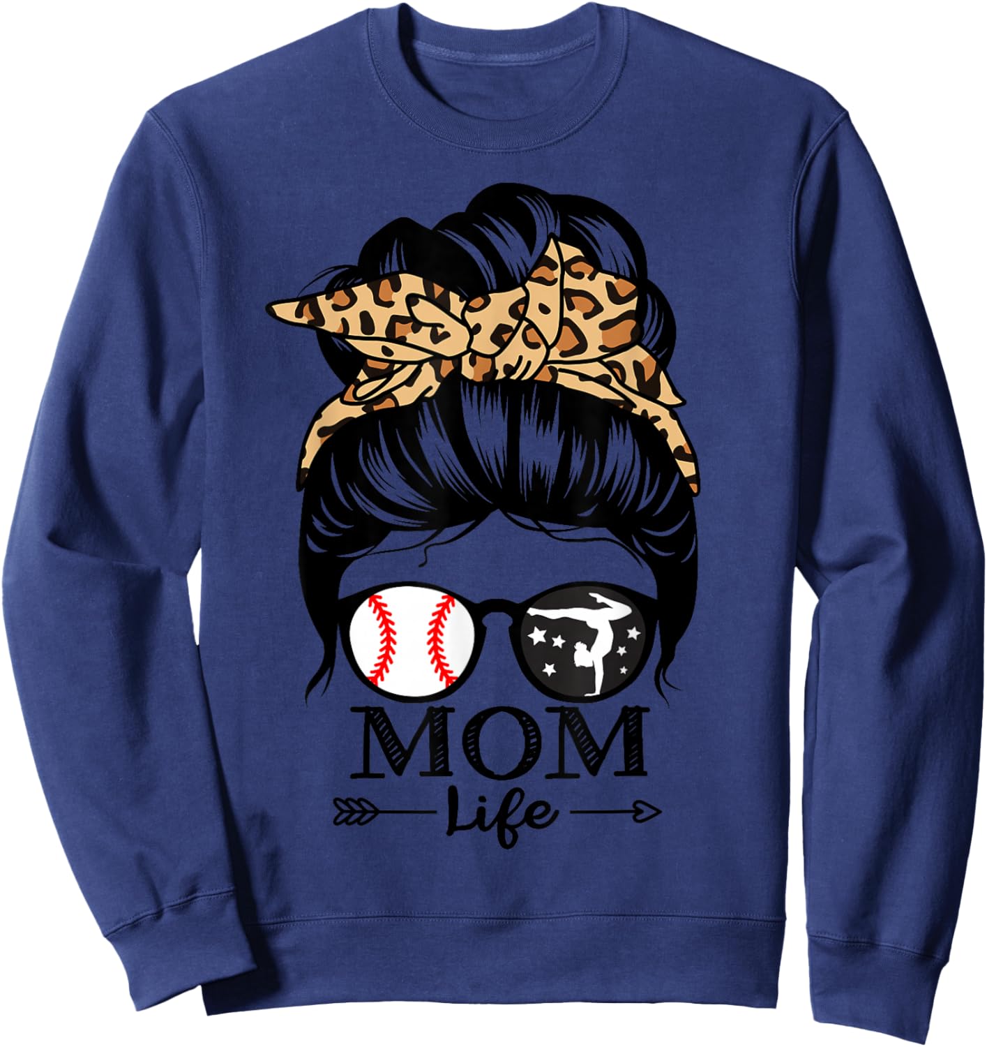 Mom Life Messy Bun Hair Funny Baseball Gymnastics Mom Sweatshirt - Sweatshirt | Navy