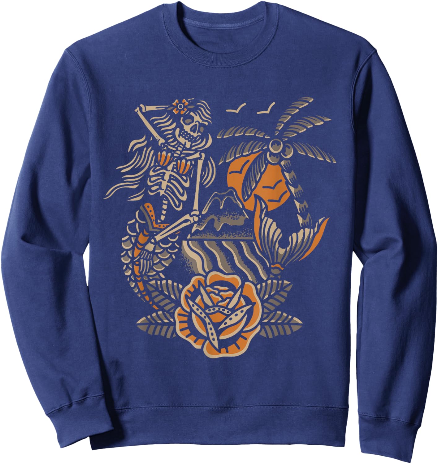 Mermaid Skeleton Traditional Tattoo Old School Tattoo Flash Sweatshirt - Sweatshirt | Navy