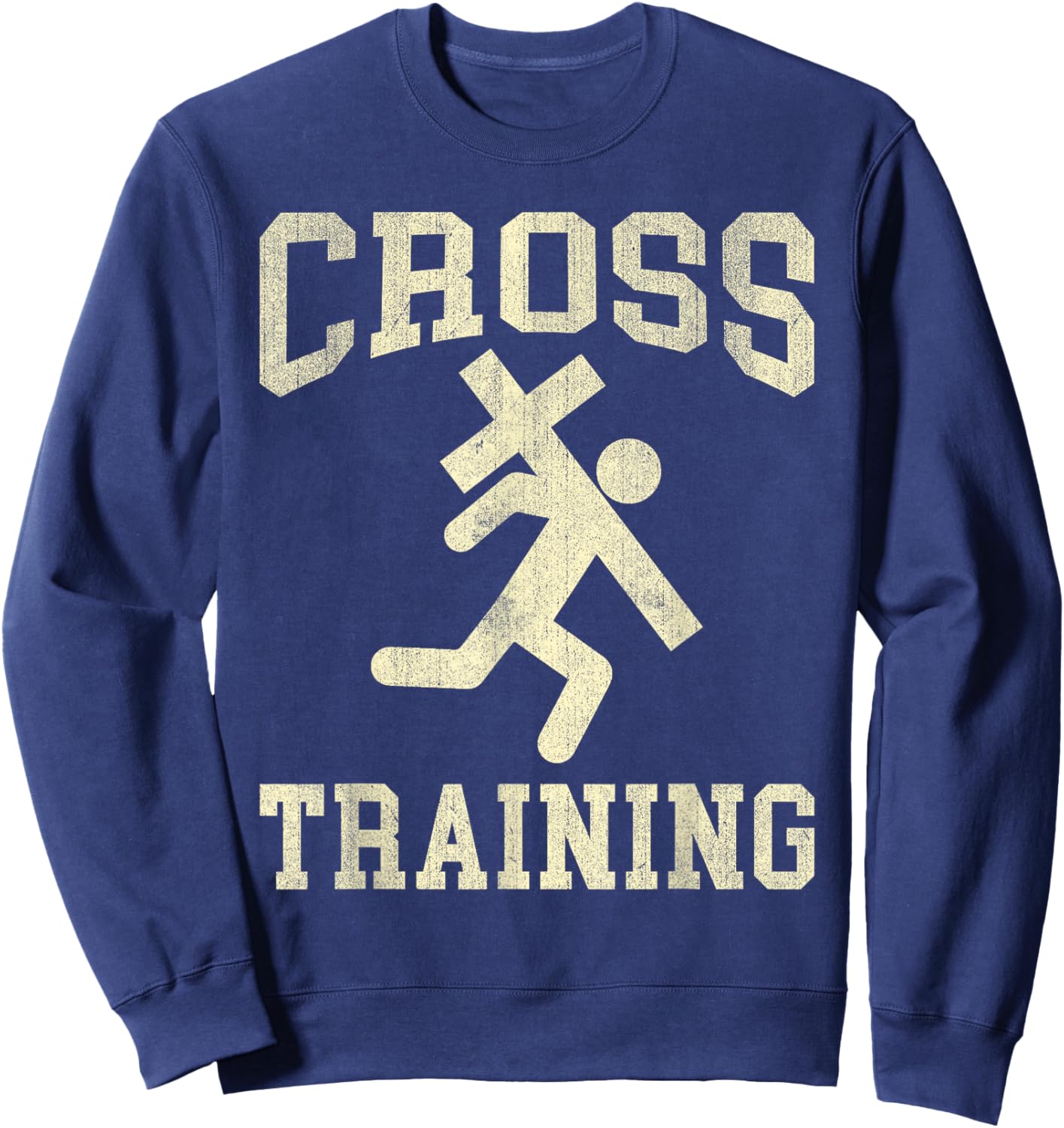 Cross Training Funny Running Christian Cross Vintage Sweatshirt - Sweatshirt | Navy