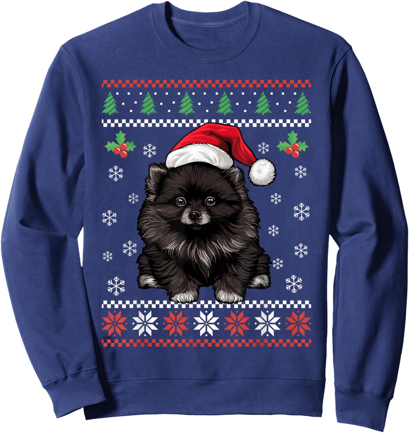 Black Pomeranian Ugly Christmas Sweater Xmas For Adults Kids Sweatshirt - Sweatshirt | Navy