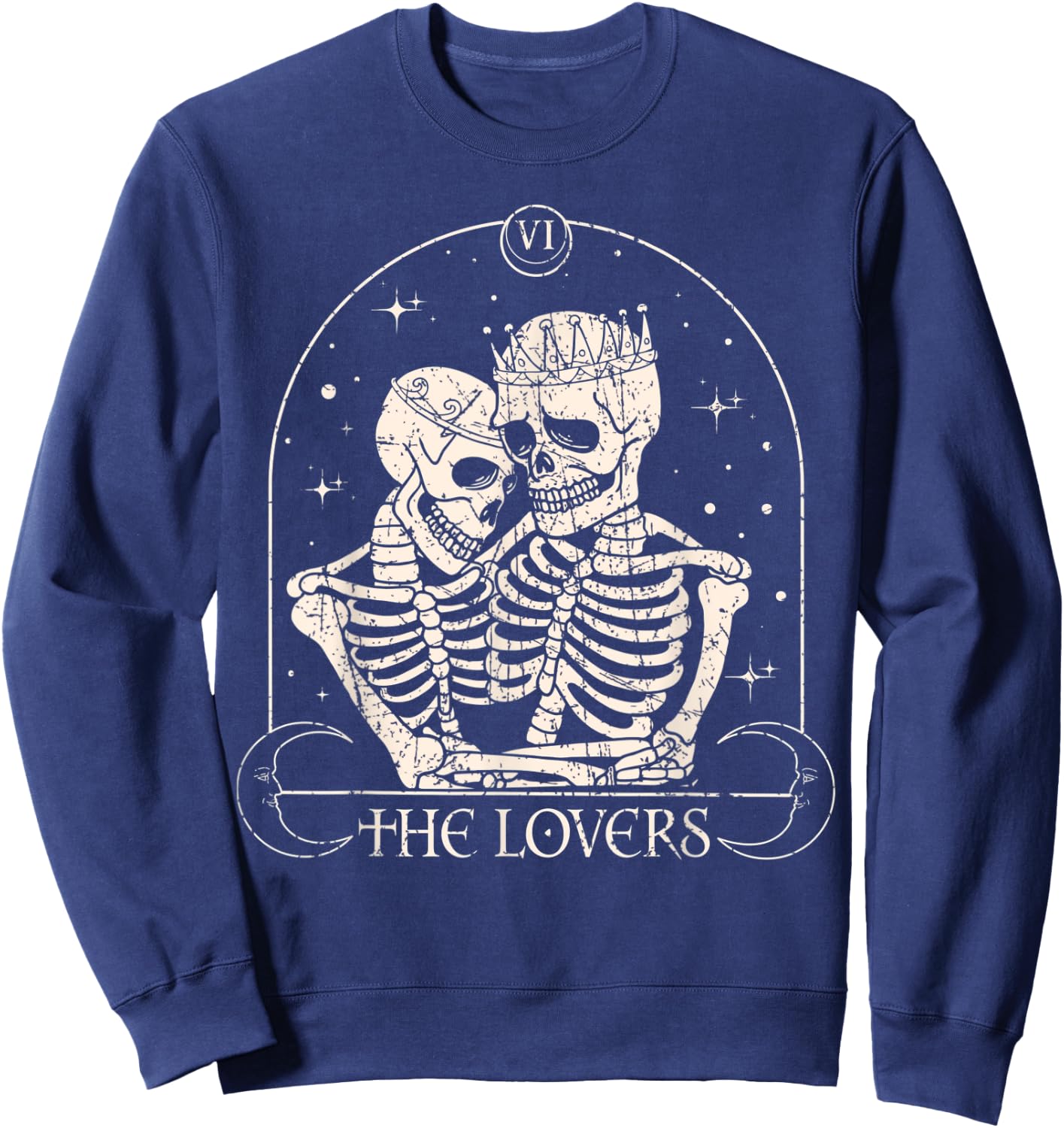 The Lovers Tarot Card Skeleton Valentines Day Halloween Sweatshirt - Sweatshirt | Navy