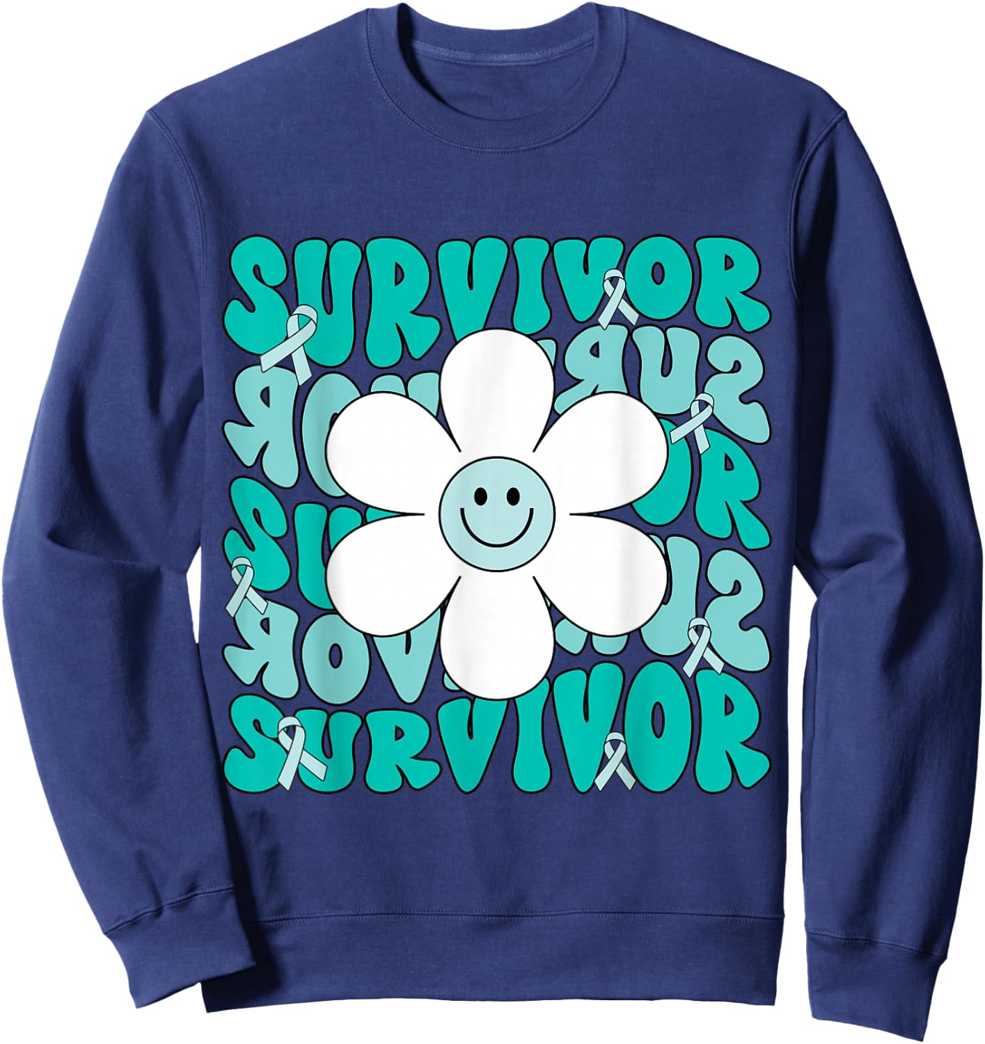 Ovarian Cancer Teal Ribbon Ovarian Cancer Survivor Sweatshirt - Sweatshirt | Navy