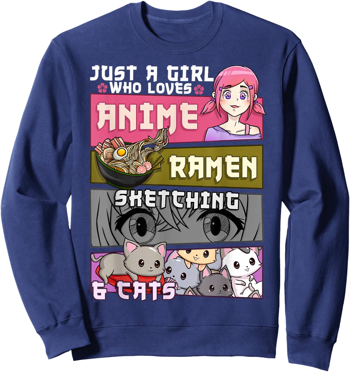 Ramen Cat Anime Sketching Just a Girl Who Loves Small Sweatshirt - Sweatshirt | Navy