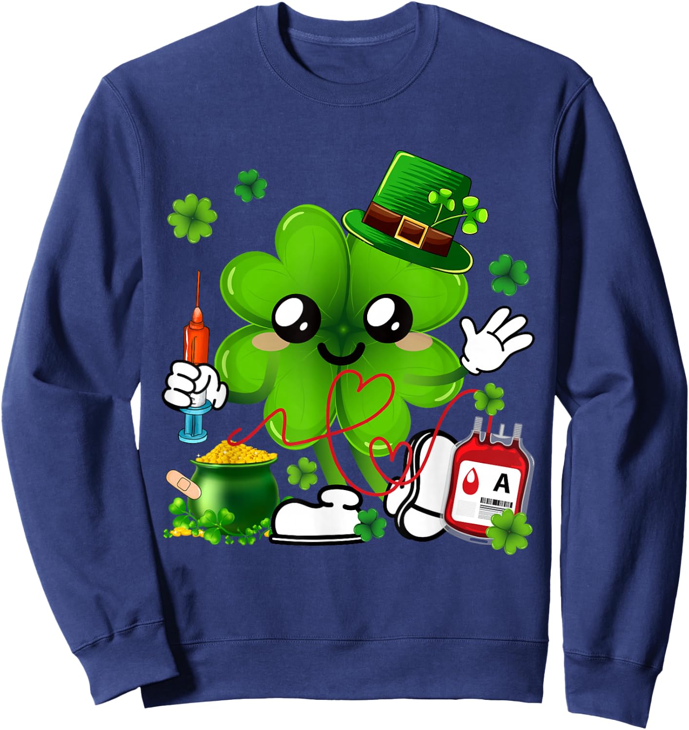 St. Patrick's Day Clovers Phlebotomist Shamrocks Family Sweatshirt - Sweatshirt | Navy