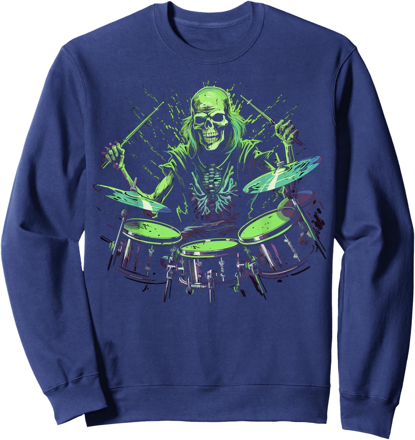 Skeleton Drummer Guy Rock And Roll Band Rock On Drum Kit Sweatshirt - Sweatshirt | Navy