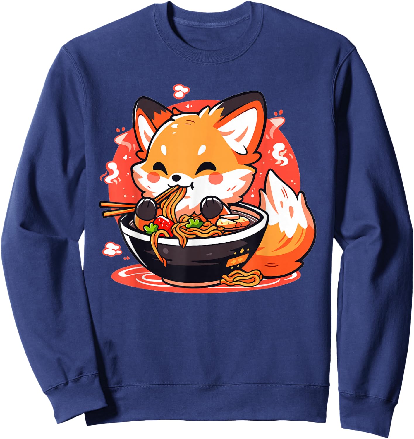 Fox Eating Ramen Cute Kawaii Japanese Anime Girls Teens Kids Sweatshirt - Sweatshirt | Navy