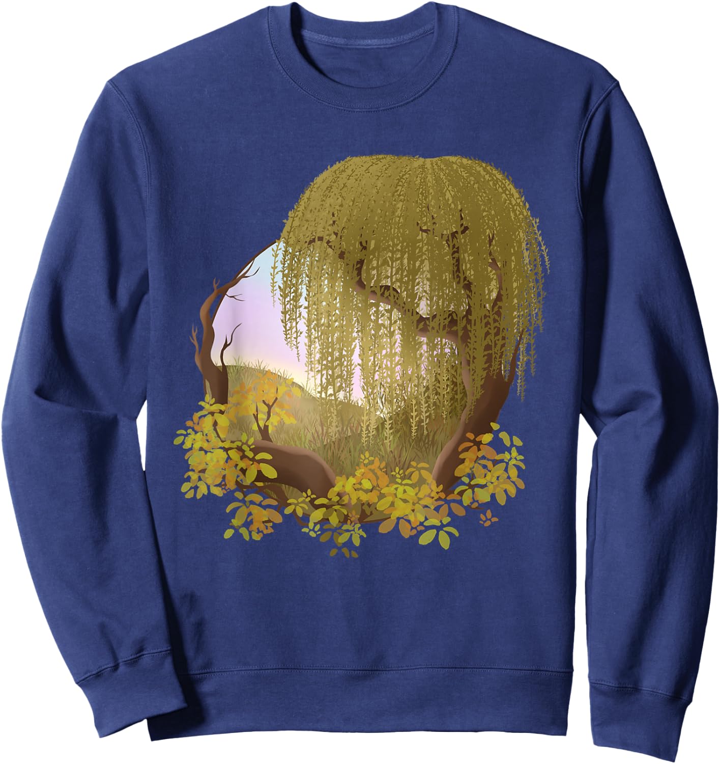 Hill Landscape with Tree Weeping Willow Sweatshirt - Sweatshirt | Navy