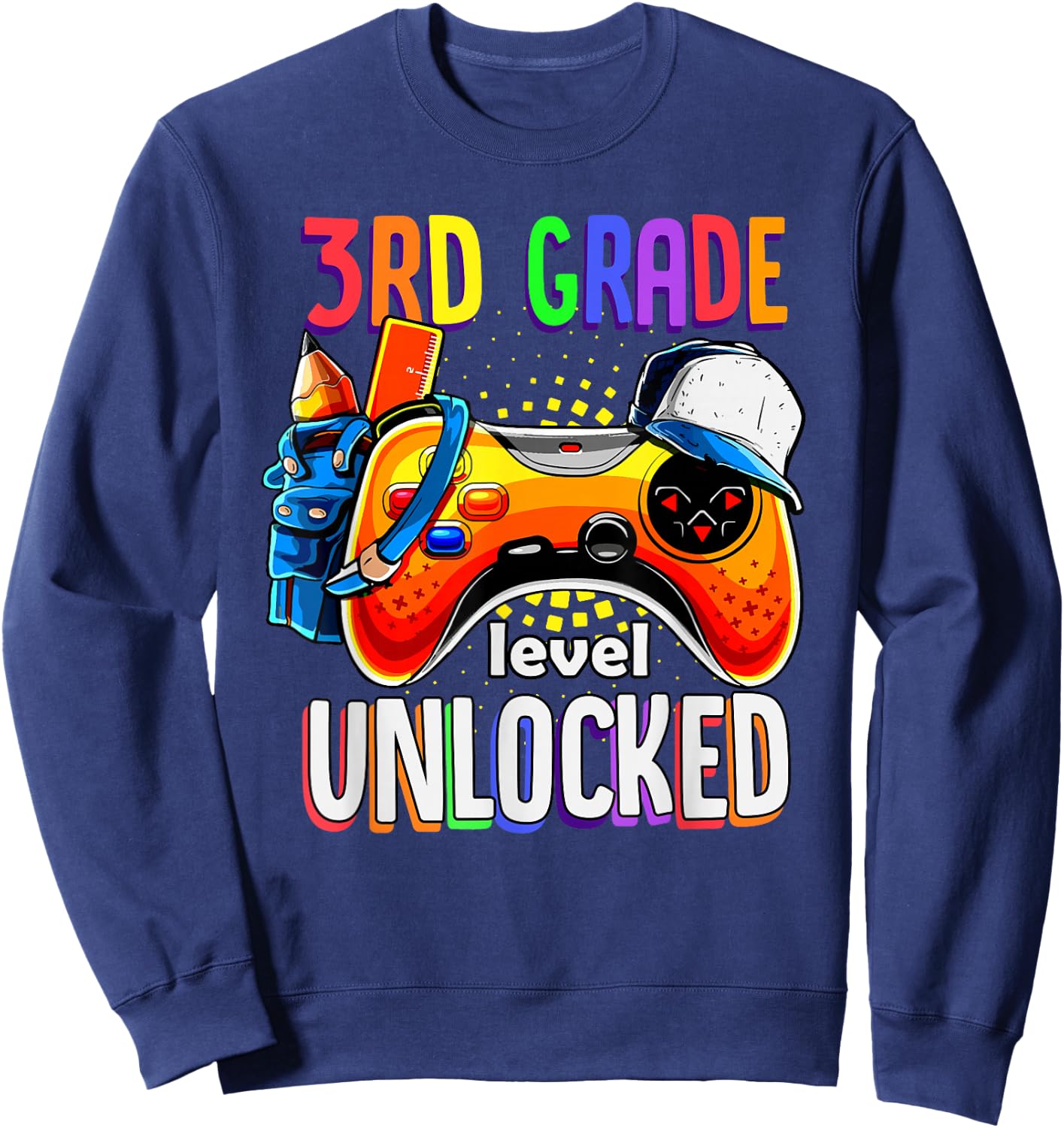 Gamer Back To School Gamepad 3rd Third Grade Level Unlocked Sweatshirt - Sweatshirt | Navy