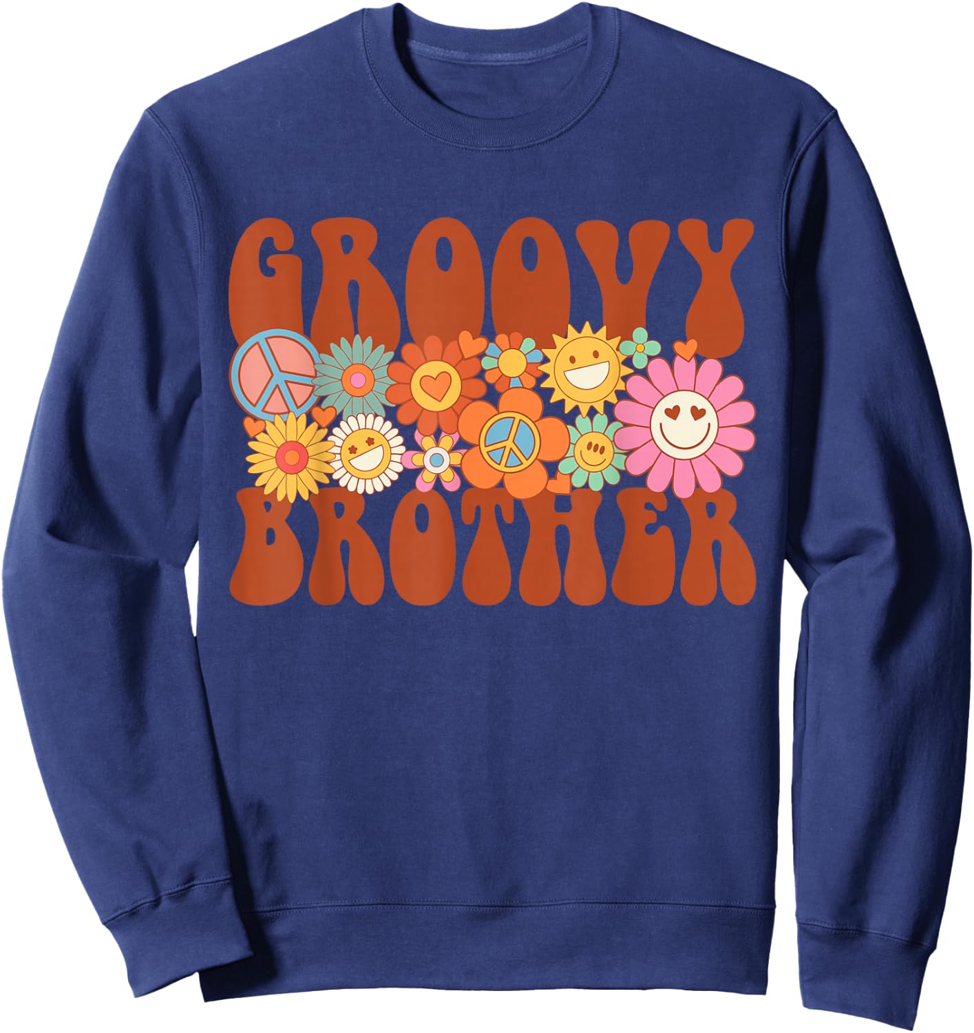 Retro Groovy Brother Matching Family Party Mother's Day Sweatshirt - Sweatshirt | Navy