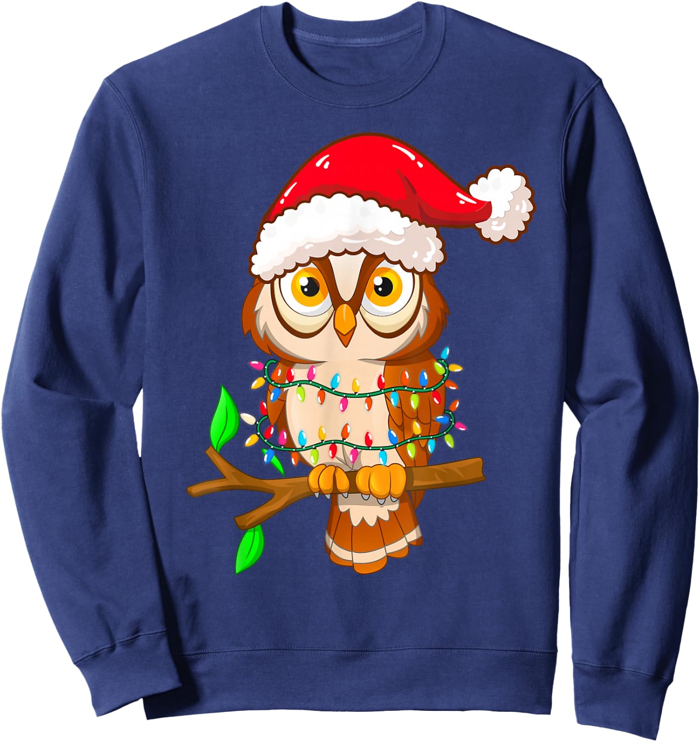 Christmas Lights Owl Wearing Xmas Hat - Cute Owl Lover Kids Sweatshirt - Sweatshirt | Navy