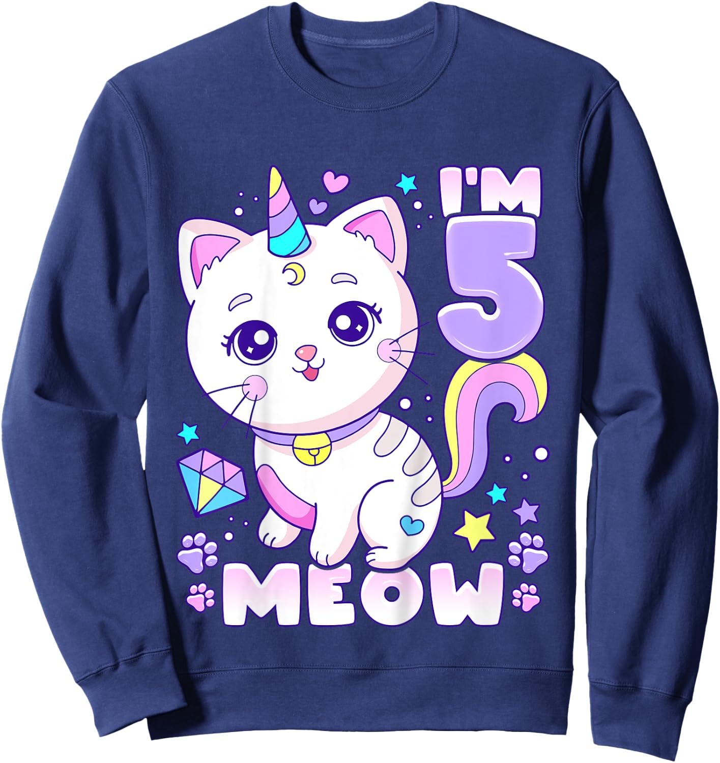 Birthday girl 5 years old, cat, unicorn, 5th birthday Sweatshirt - Sweatshirt | Navy