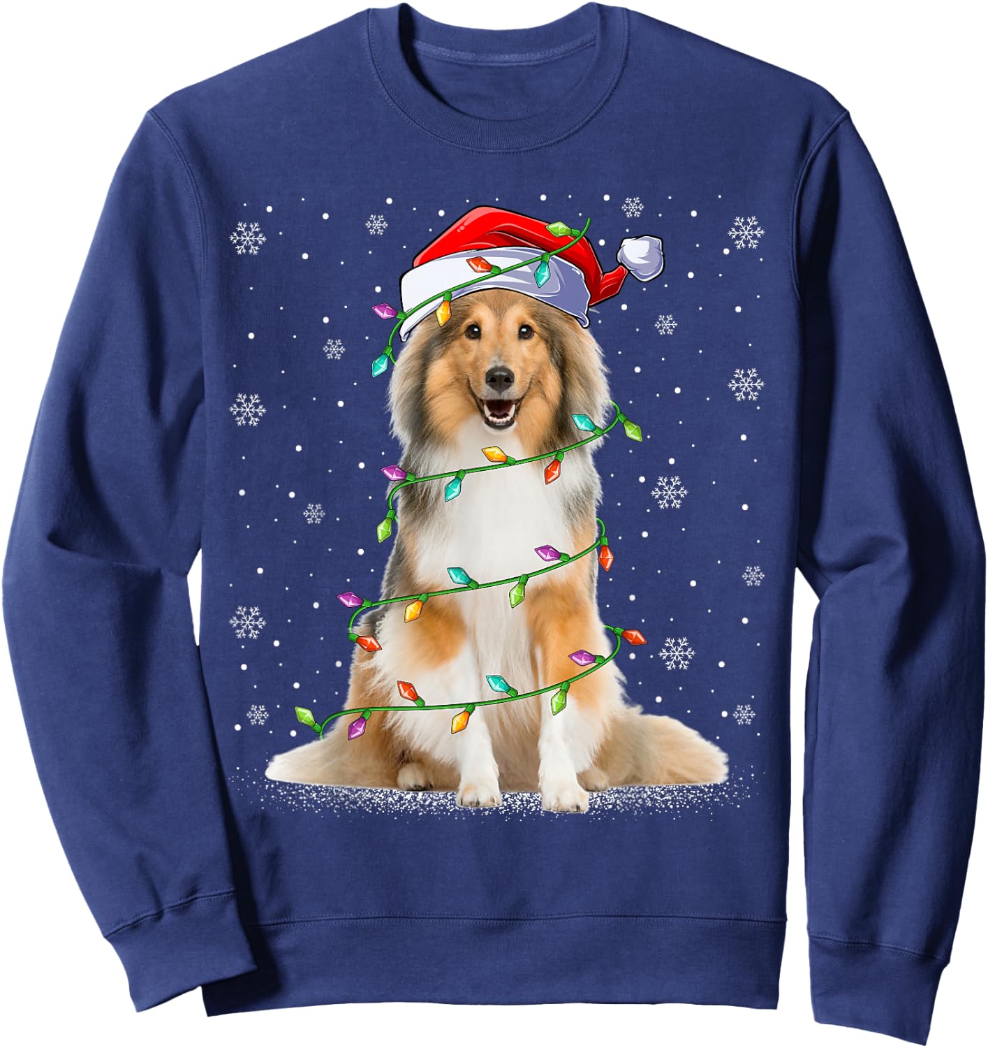 Sheltie Dog Lover Xmas Lighting Santa Sheltie Christmas Women Kids Sweatshirt - Sweatshirt | Navy