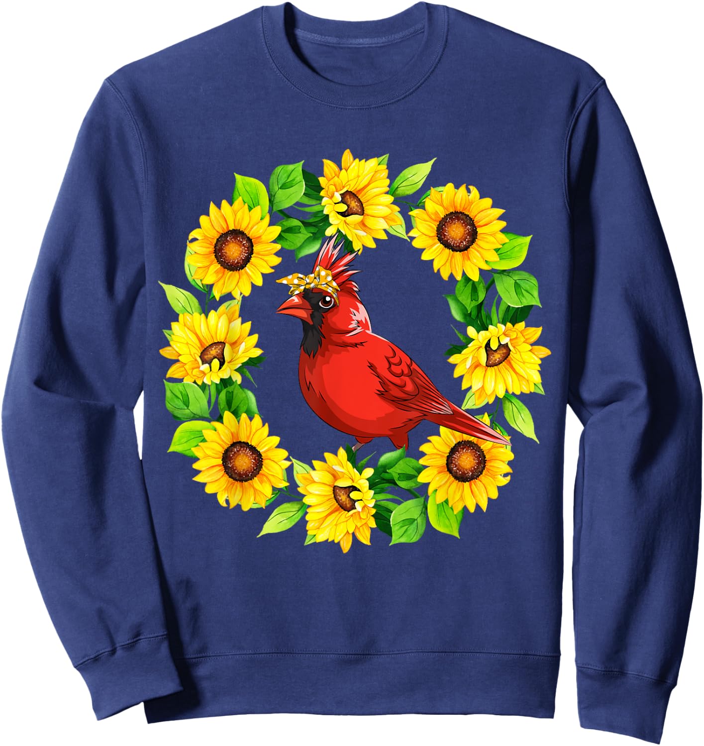 Cardinal Bird Bow Tie In Sunflowers Circle Animal Lover Kids Sweatshirt - Sweatshirt | Navy