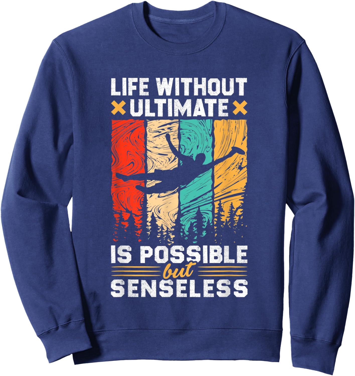 Retro Ultimate Frisbee Player Men Women Vintage Flying Disc Sweatshirt - Sweatshirt | Navy