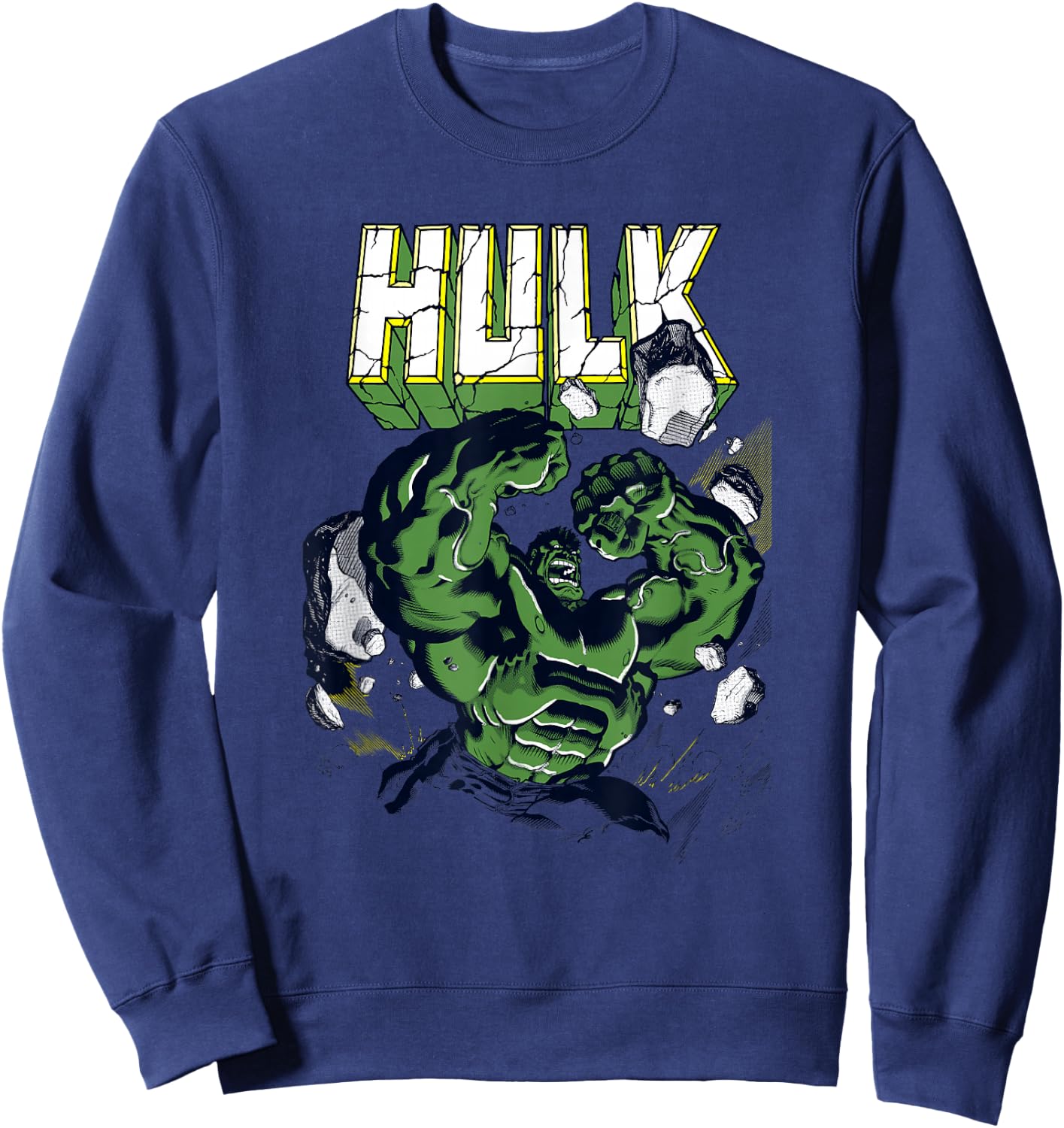 Marvel Comics Retro Classic Hulk Smashing Through Rubble Sweatshirt - Sweatshirt | Navy