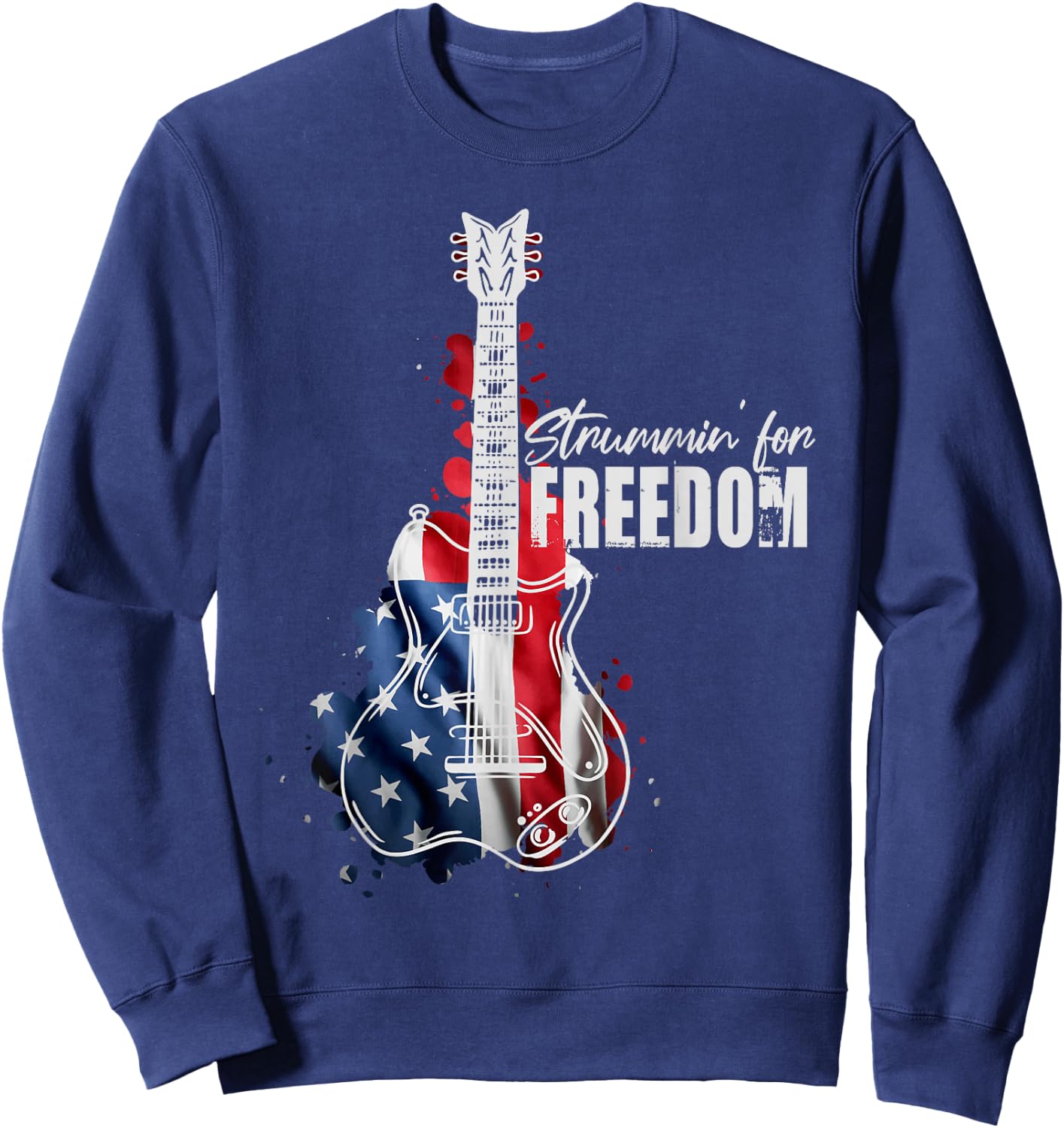 Patriotic Guitar American Flag 4th Of July Guitarist Sweatshirt - Sweatshirt | Navy