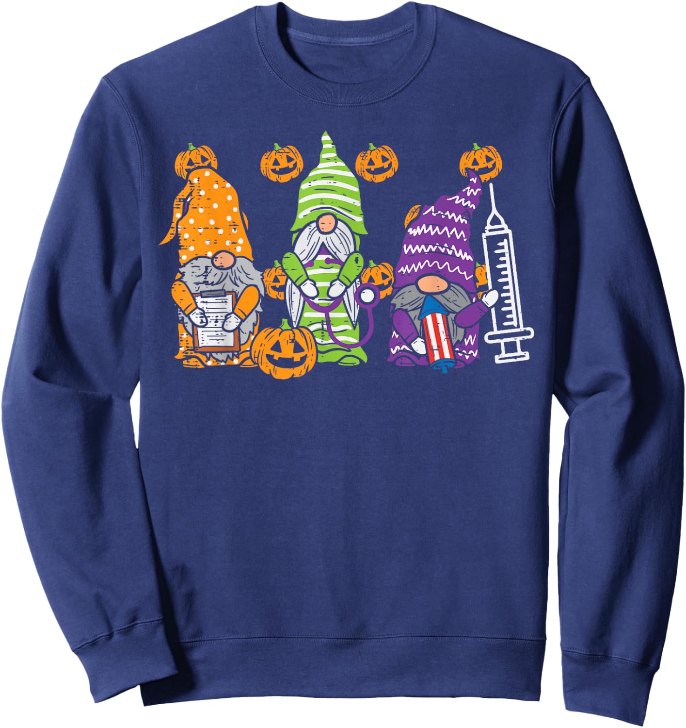 3 Halloween Gnome Nurses Funny Costume Nursing Men Women Sweatshirt - Sweatshirt | Navy